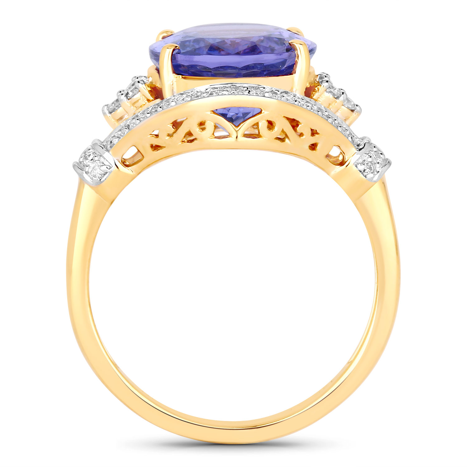 5.63 Carat Genuine Tanzanite and White Diamond 14K Yellow Gold Ring