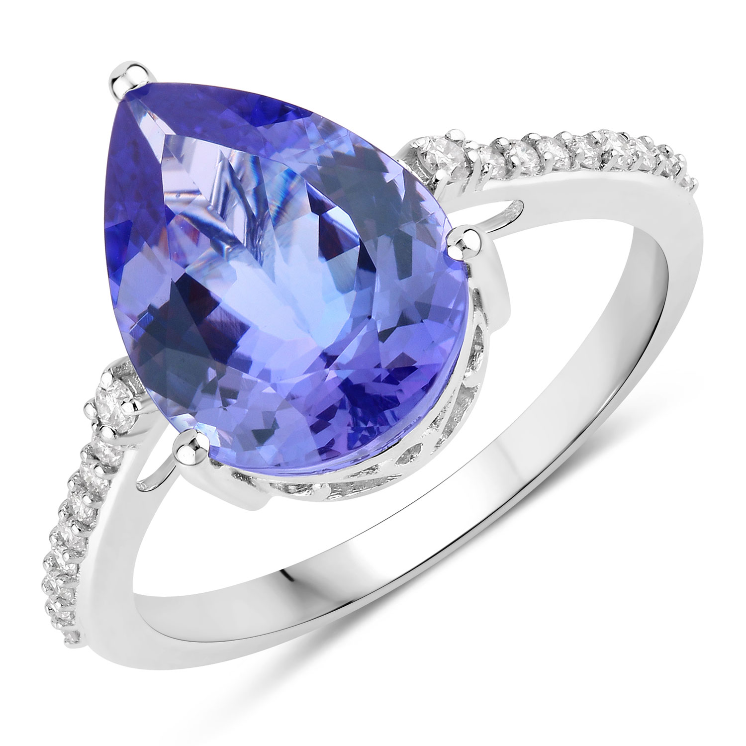 3.97 Carat Genuine Tanzanite and White Diamond 14K White Gold Ring