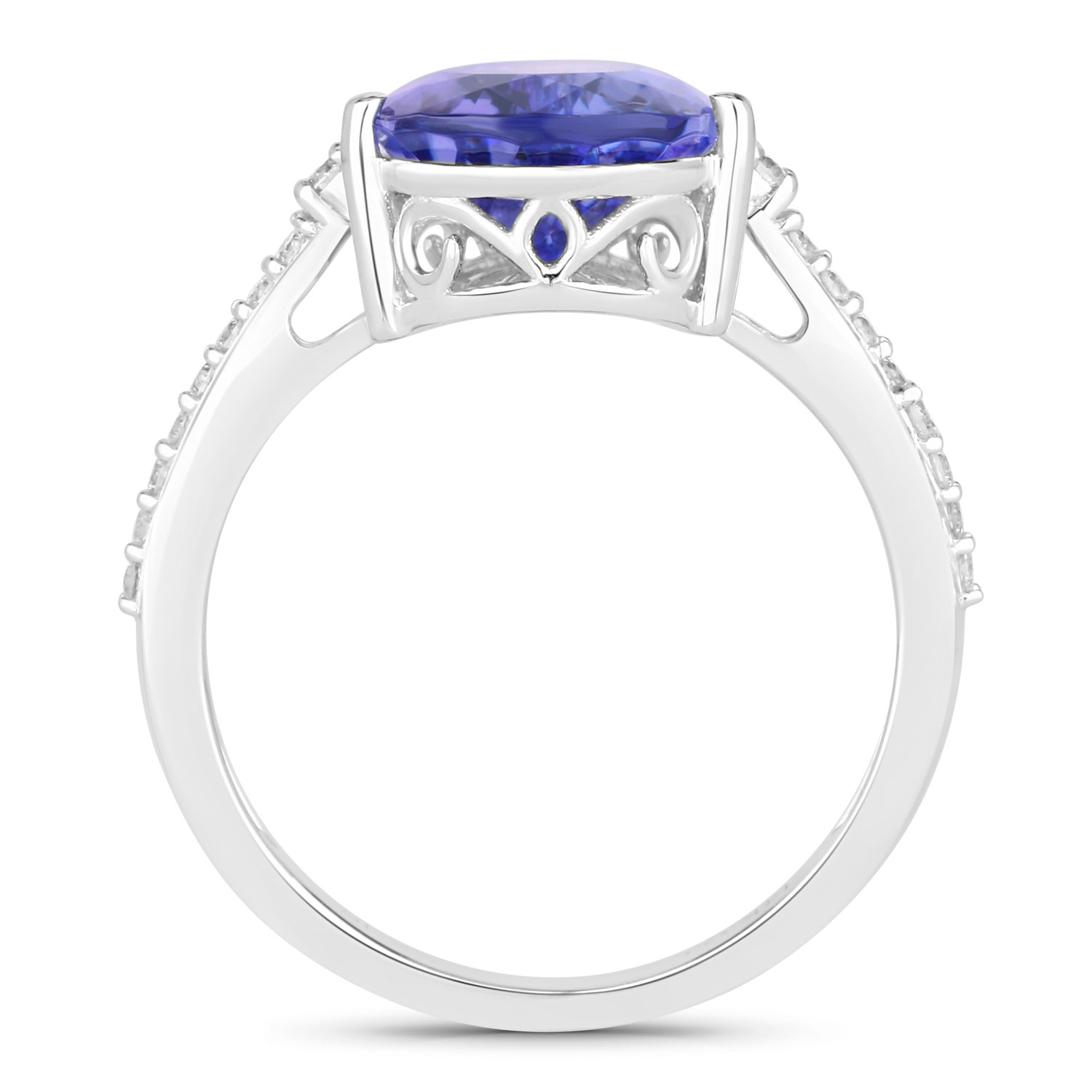 3.97 Carat Genuine Tanzanite and White Diamond 14K White Gold Ring