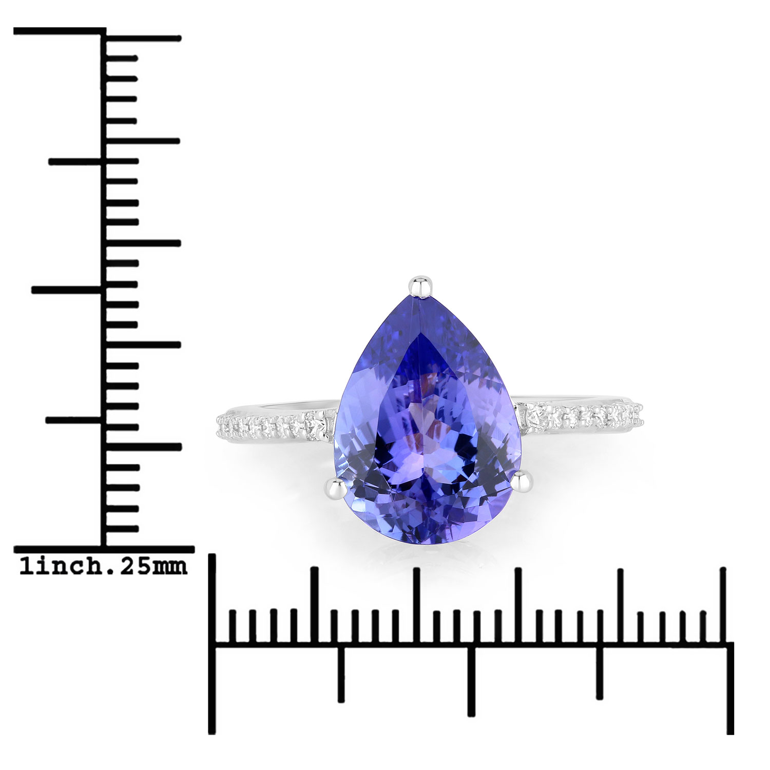 3.97 Carat Genuine Tanzanite and White Diamond 14K White Gold Ring