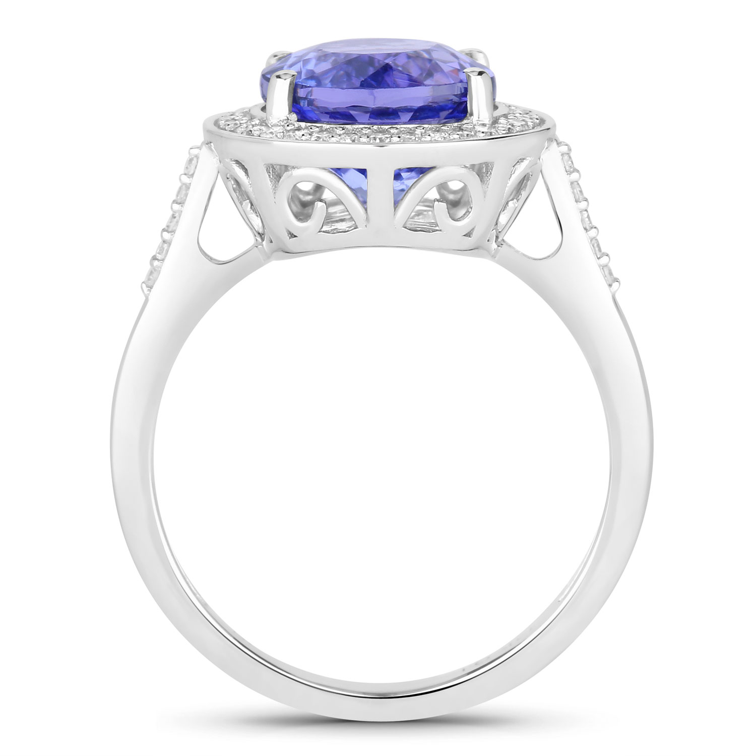 3.72 Carat Genuine Tanzanite and White Diamond 14K White Gold Ring