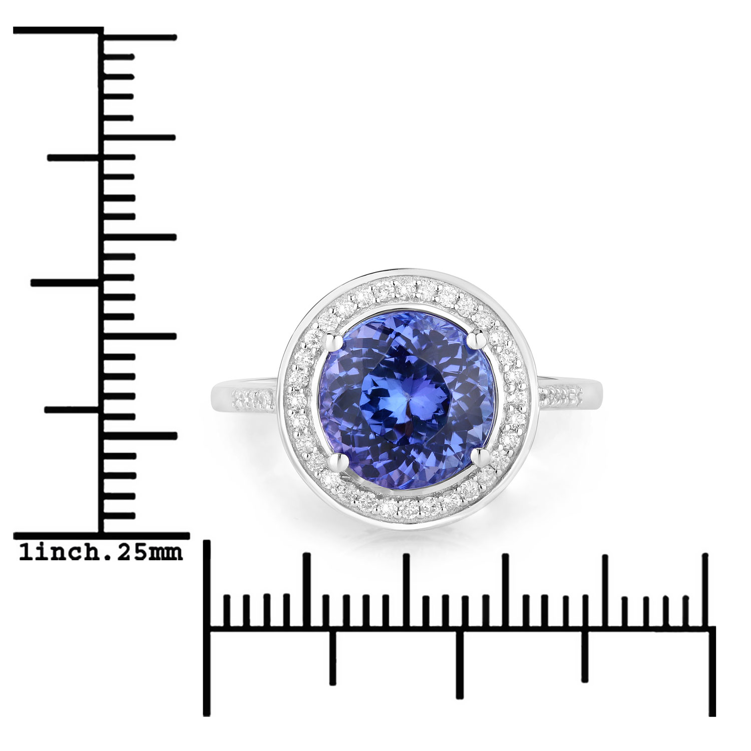 3.72 Carat Genuine Tanzanite and White Diamond 14K White Gold Ring