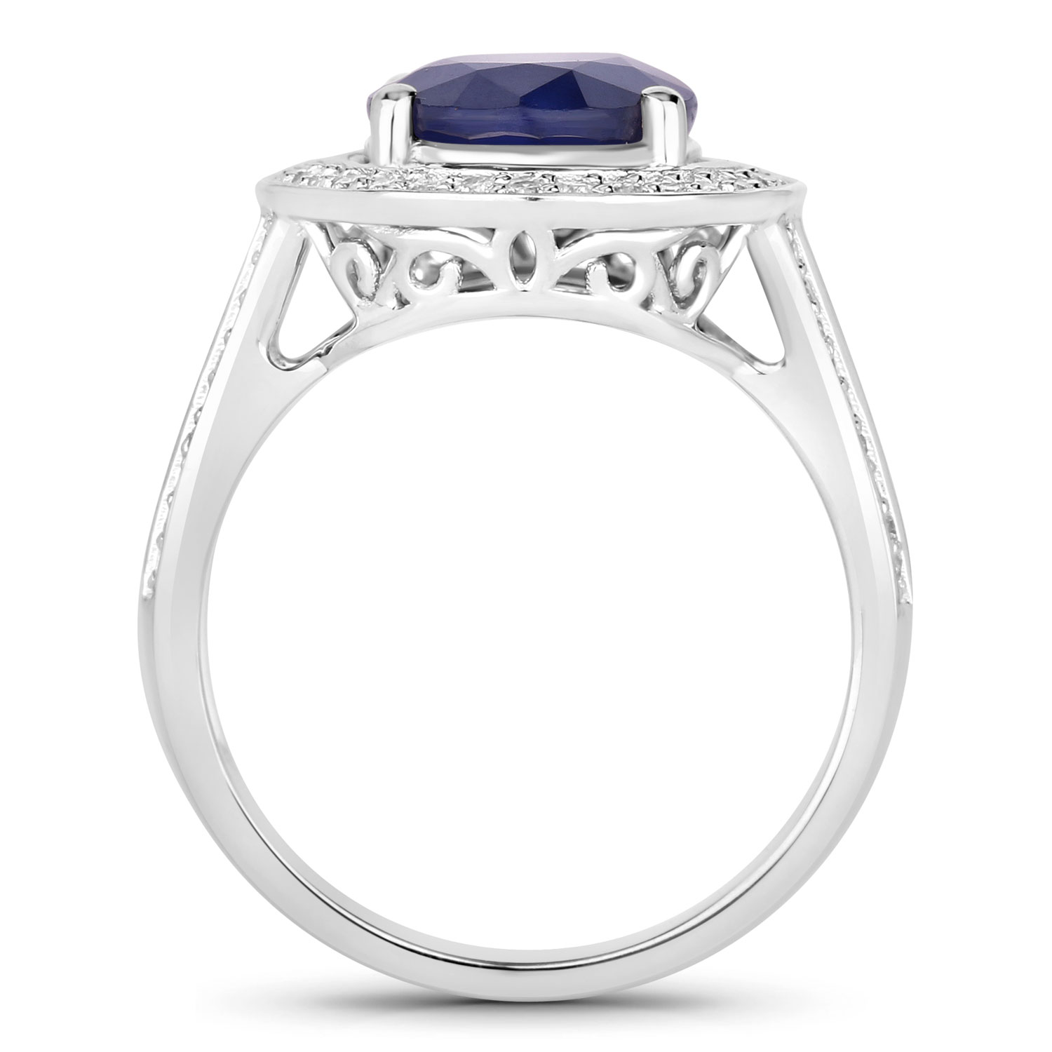 4.74 Carat Genuine Blue Sapphire and White Diamond 14K White Gold Ring