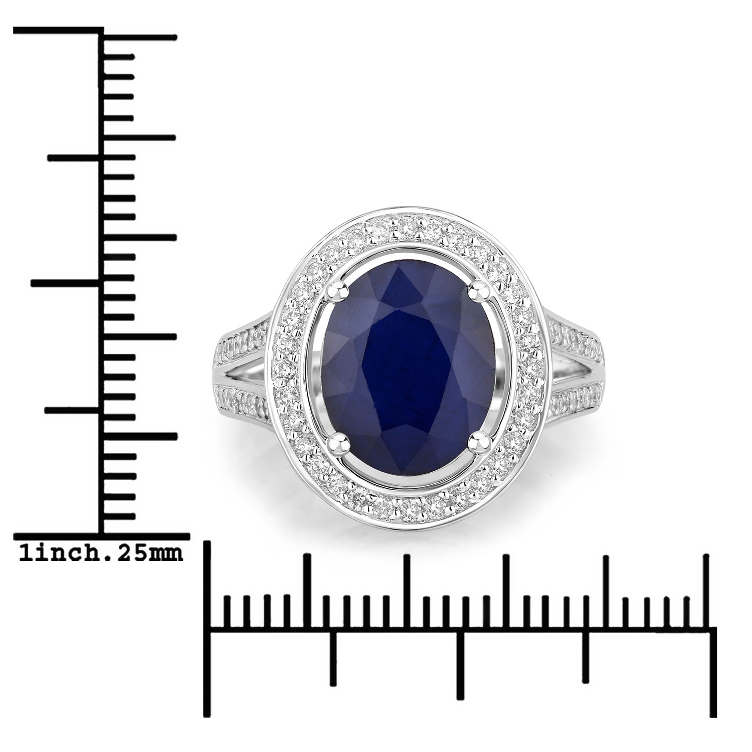 4.74 Carat Genuine Blue Sapphire and White Diamond 14K White Gold Ring