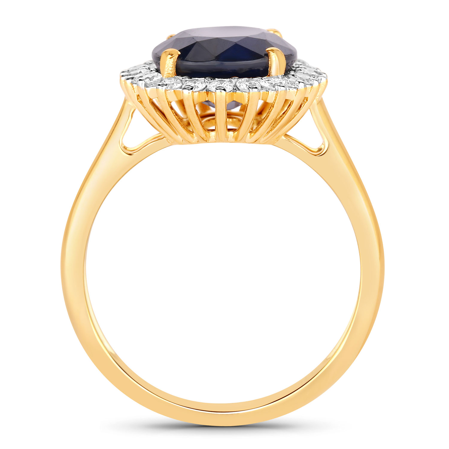 4.63 Carat Genuine Blue Sapphire and White Diamond 14K Yellow Gold Ring