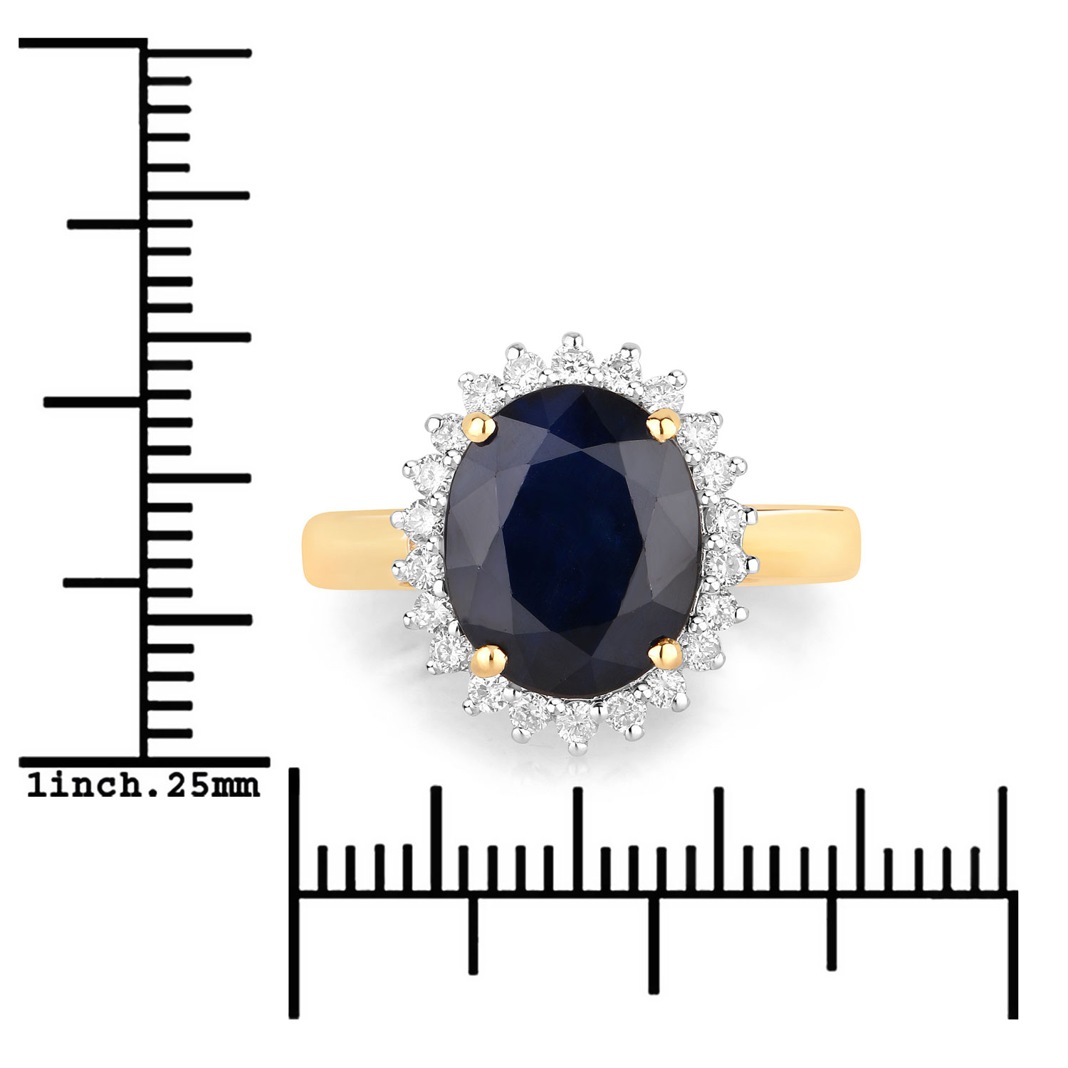 4.63 Carat Genuine Blue Sapphire and White Diamond 14K Yellow Gold Ring