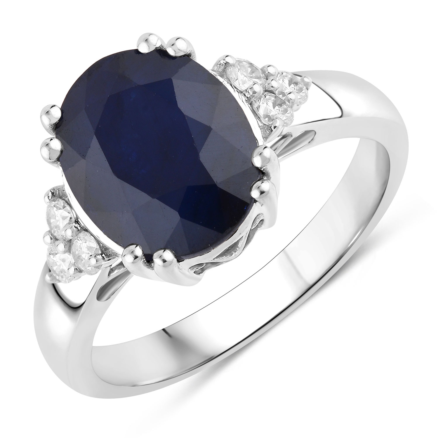 4.50 Carat Genuine Blue Sapphire and White Diamond 14K White Gold Ring
