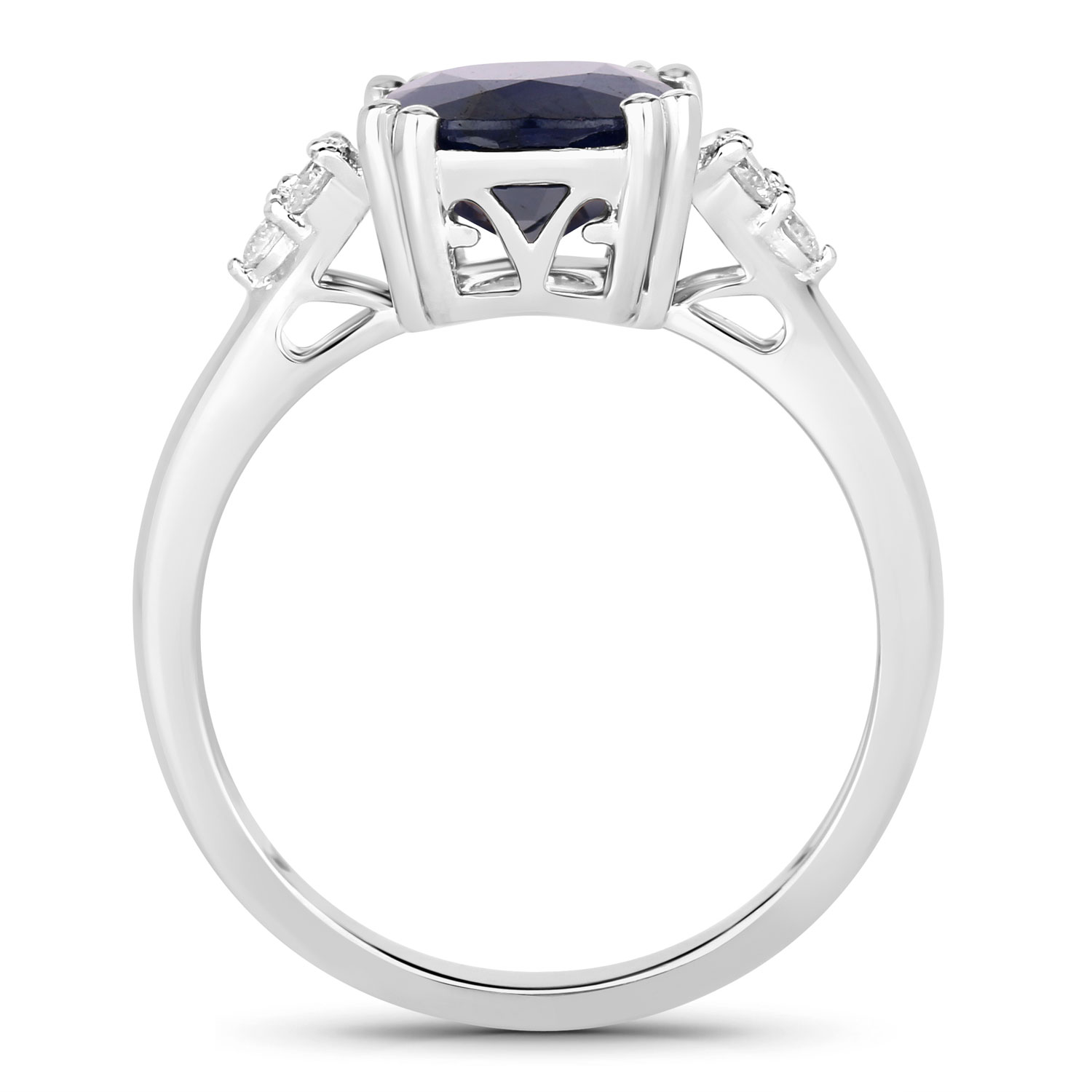 4.50 Carat Genuine Blue Sapphire and White Diamond 14K White Gold Ring