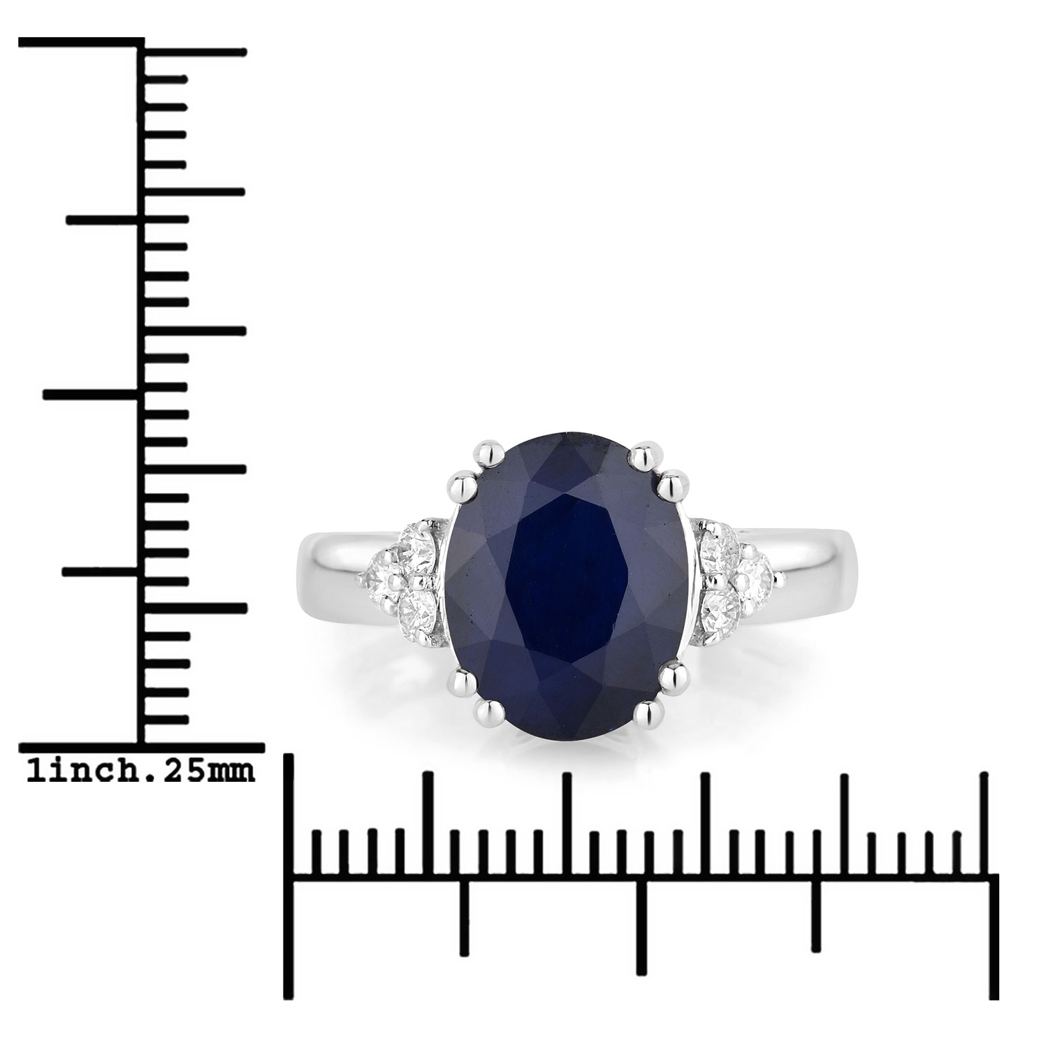 4.50 Carat Genuine Blue Sapphire and White Diamond 14K White Gold Ring