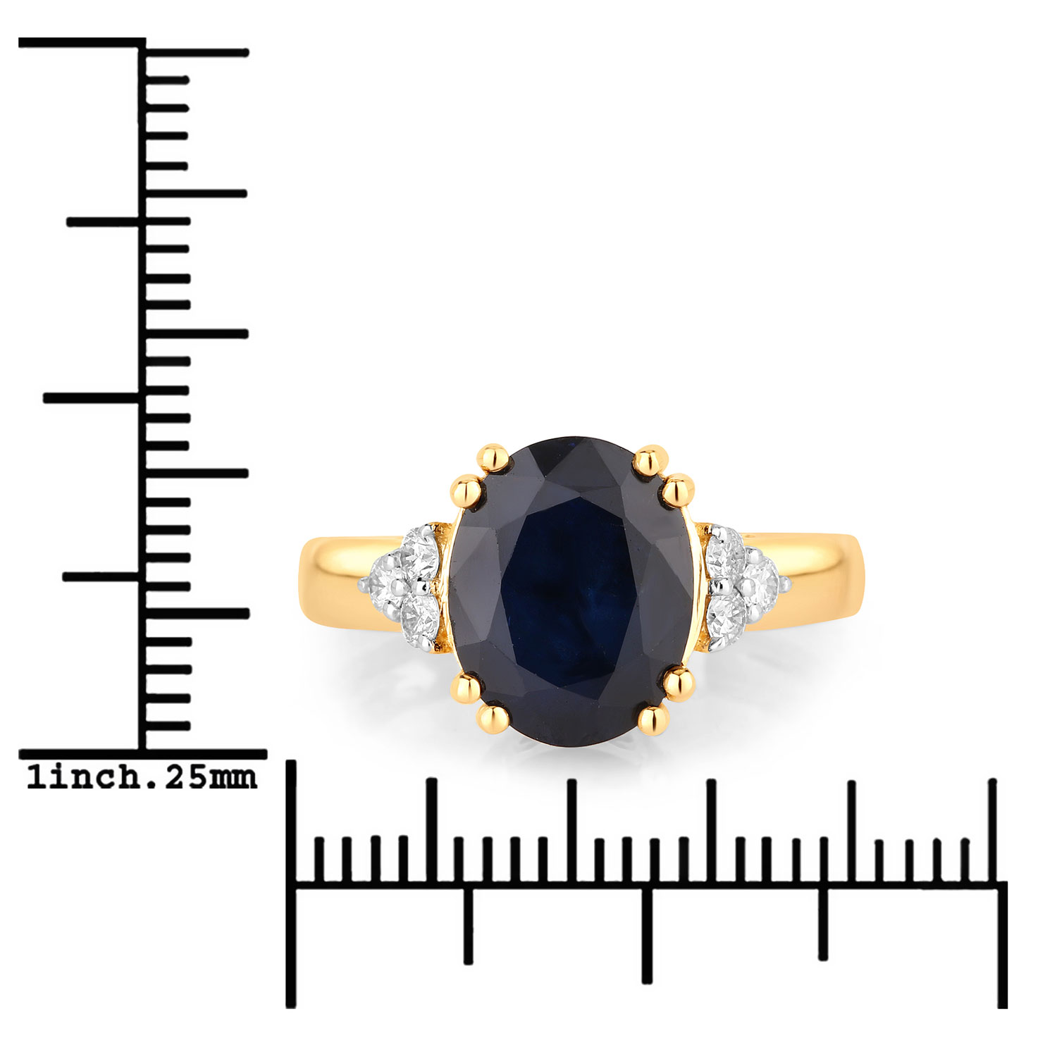 4.50 Carat Genuine Blue Sapphire and White Diamond 14K Yellow Gold Ring