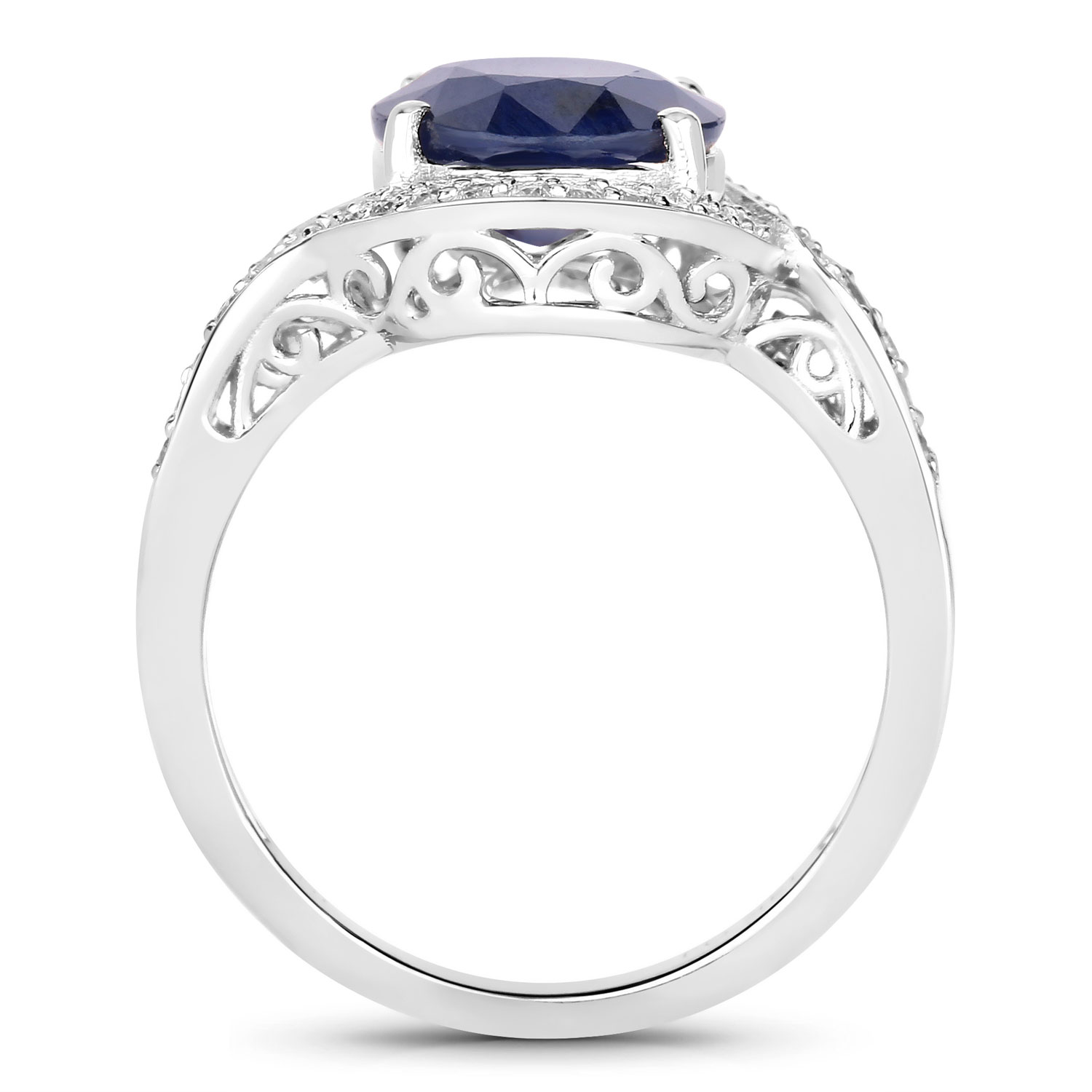 4.69 Carat Genuine Blue Sapphire and White Diamond 14K White Gold Ring
