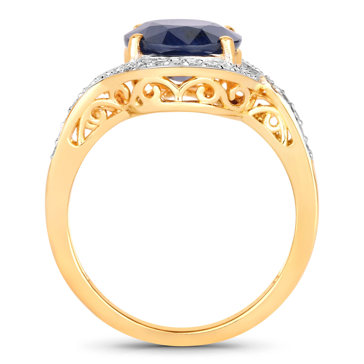 4.69 Carat Genuine Blue Sapphire and White Diamond 14K Yellow Gold Ring