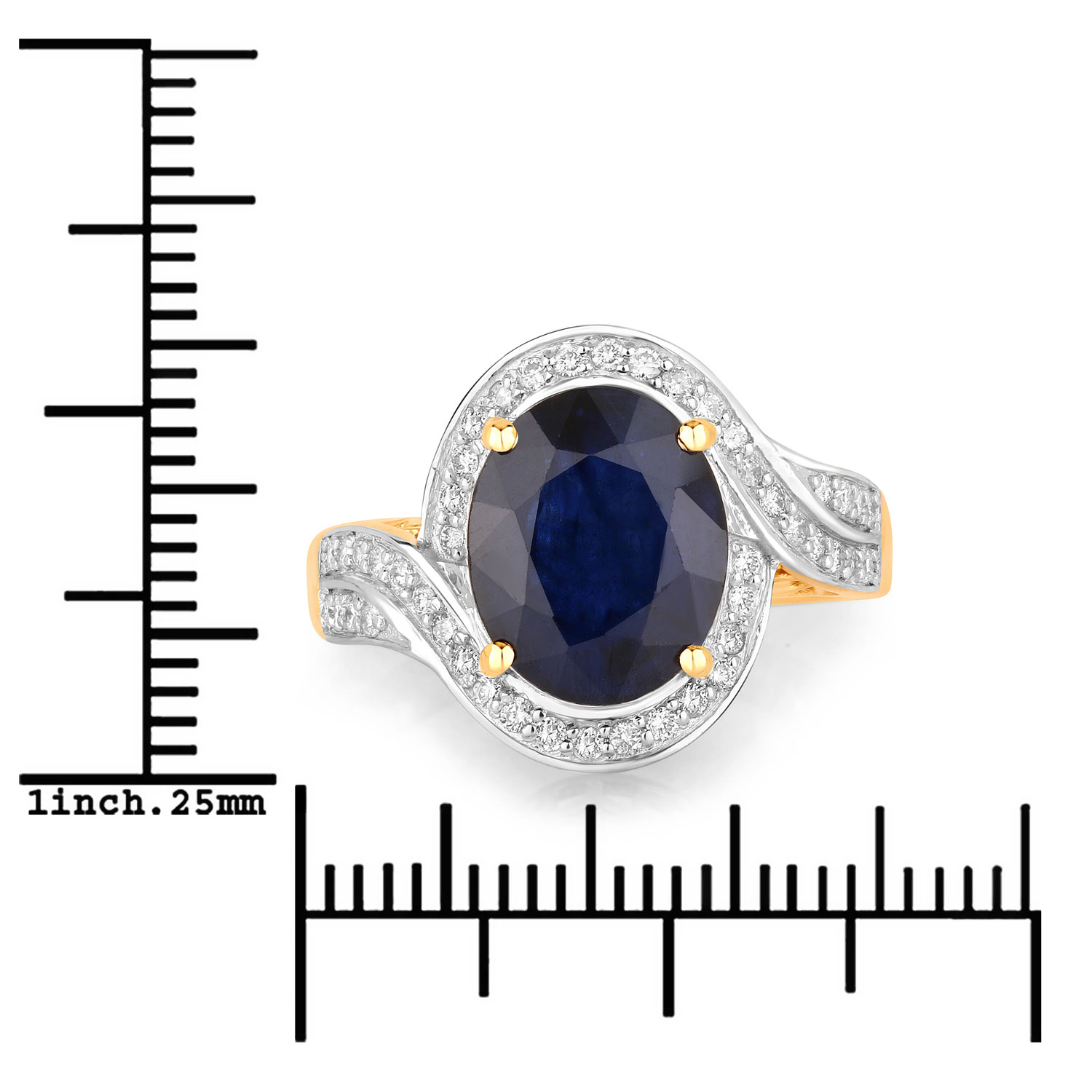 4.69 Carat Genuine Blue Sapphire and White Diamond 14K Yellow Gold Ring