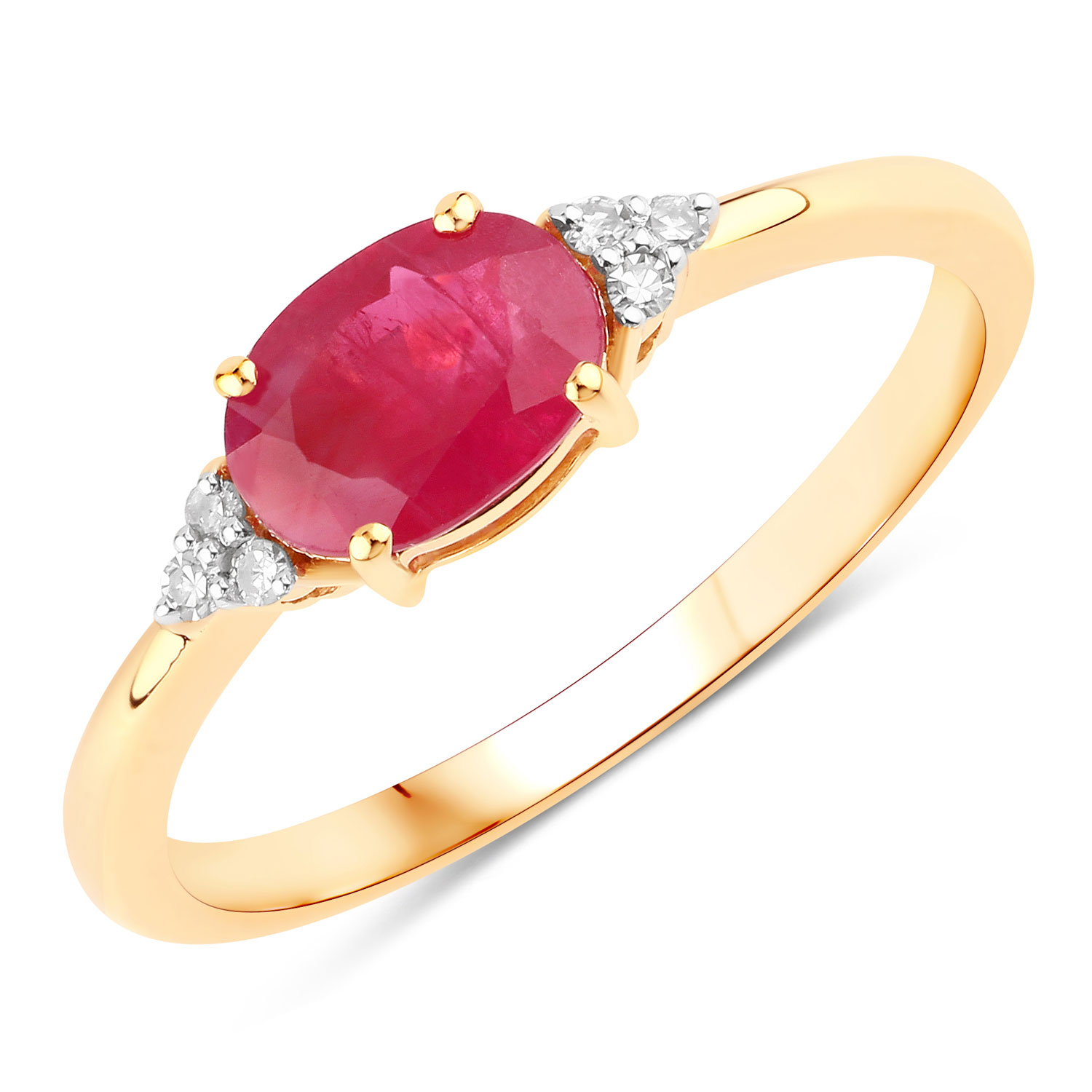 0.89 Carat Genuine Ruby and White Diamond 14K Yellow Gold Ring