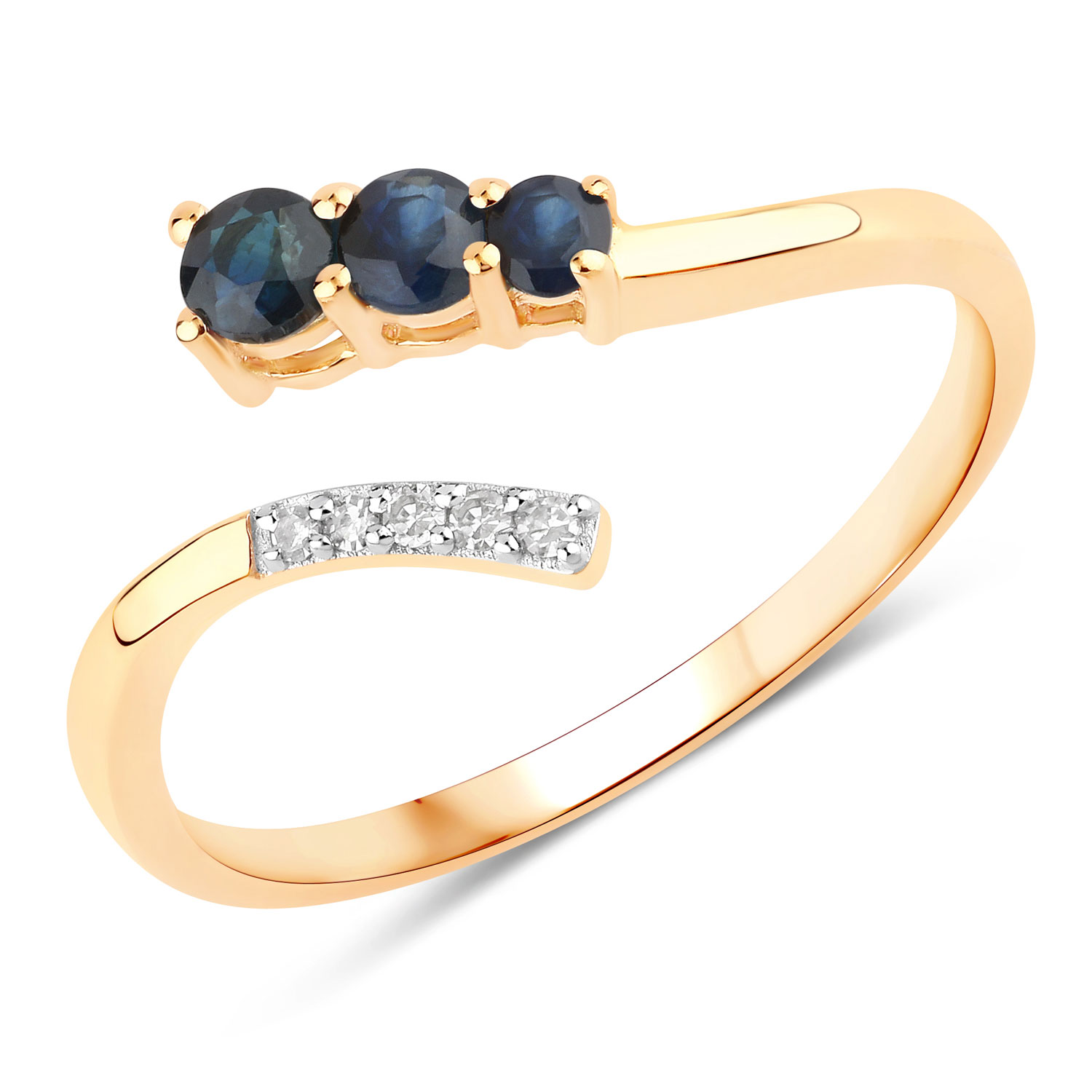 0.28 Carat Genuine Blue Sapphire and White Diamond 14K Yellow Gold Ring
