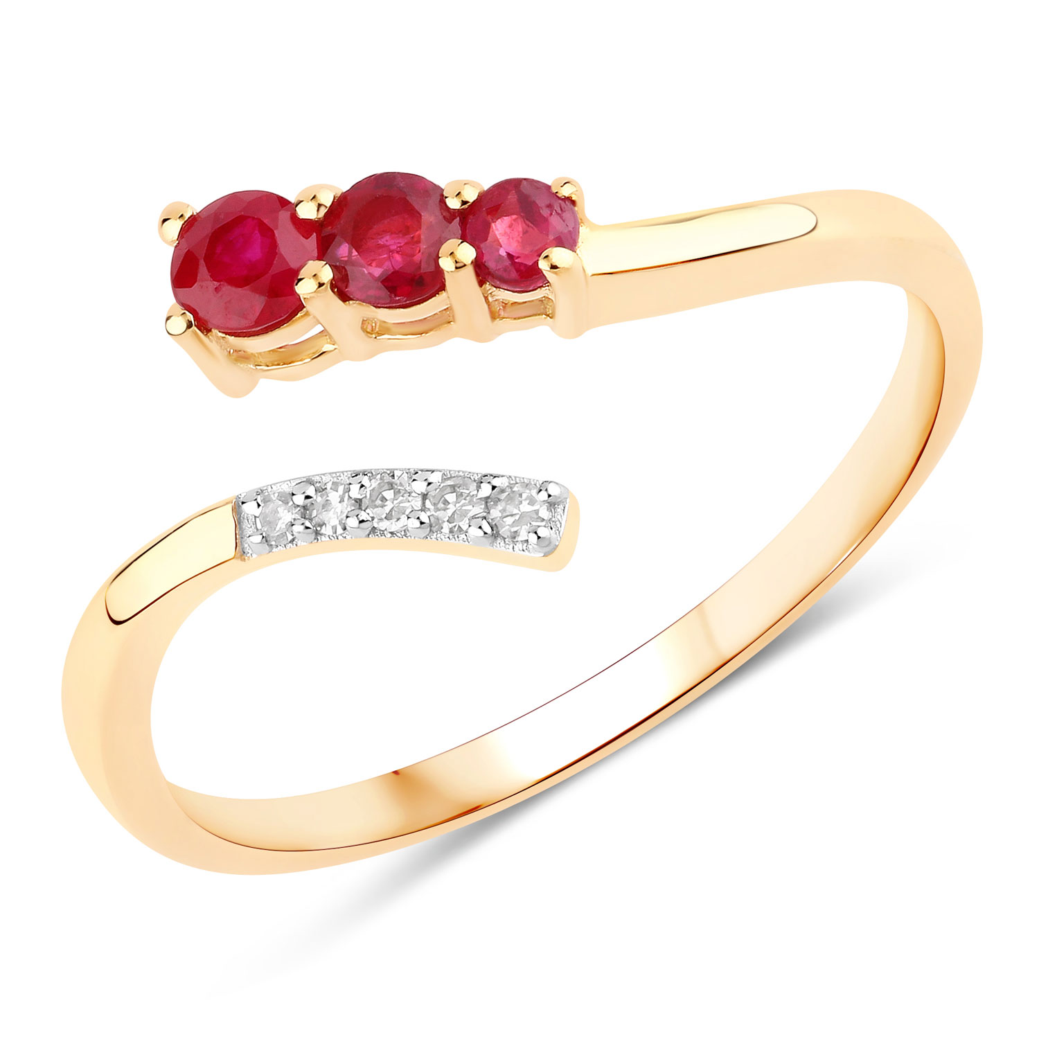 0.28 Carat Genuine Ruby and White Diamond 14K Yellow Gold Ring