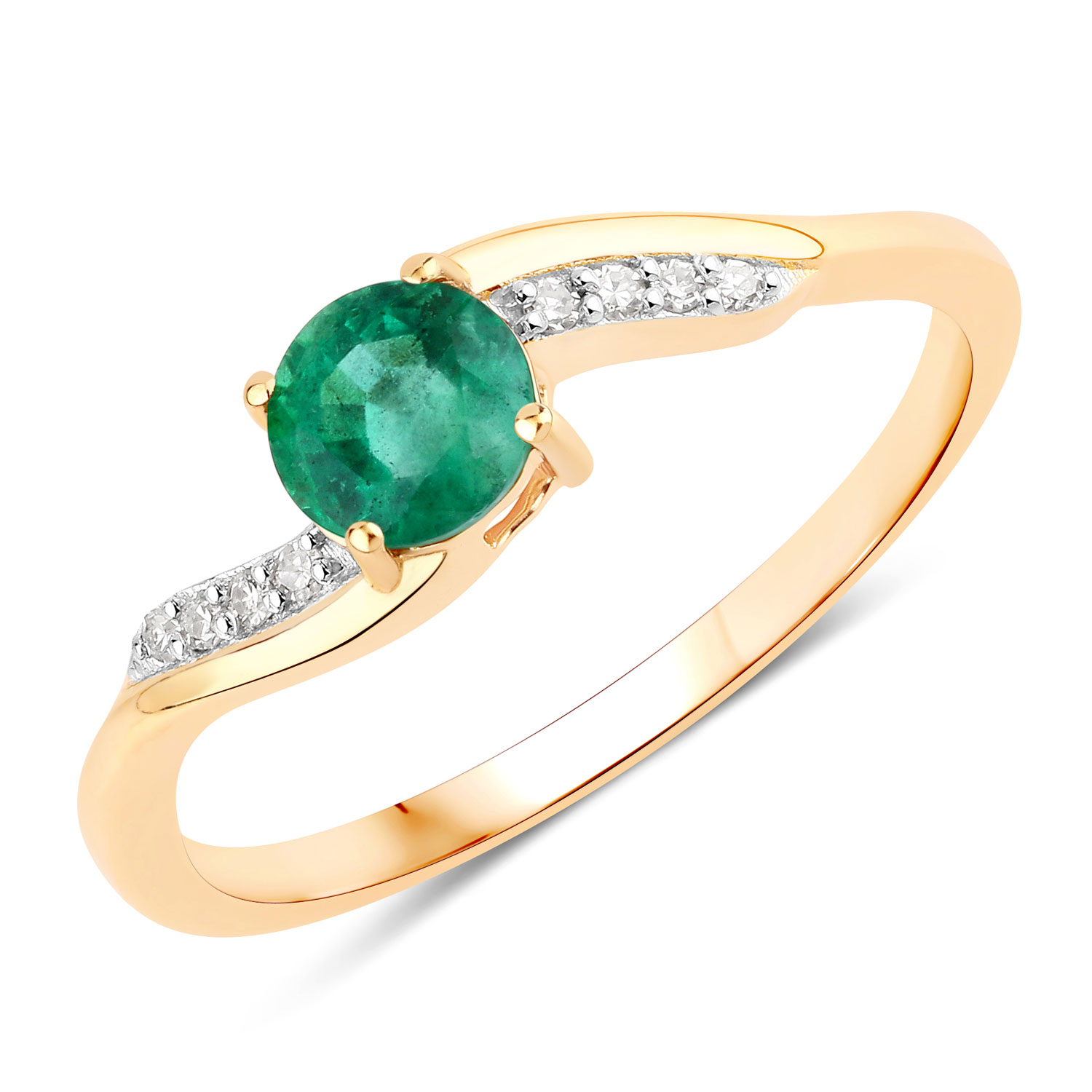 0.47 Carat Genuine Zambian Emerald and White Diamond 14K Yellow Gold Ring