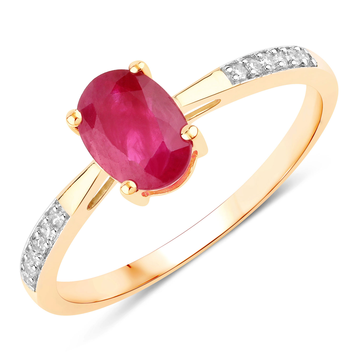 0.91 Carat Genuine Ruby and White Diamond 14K Yellow Gold Ring