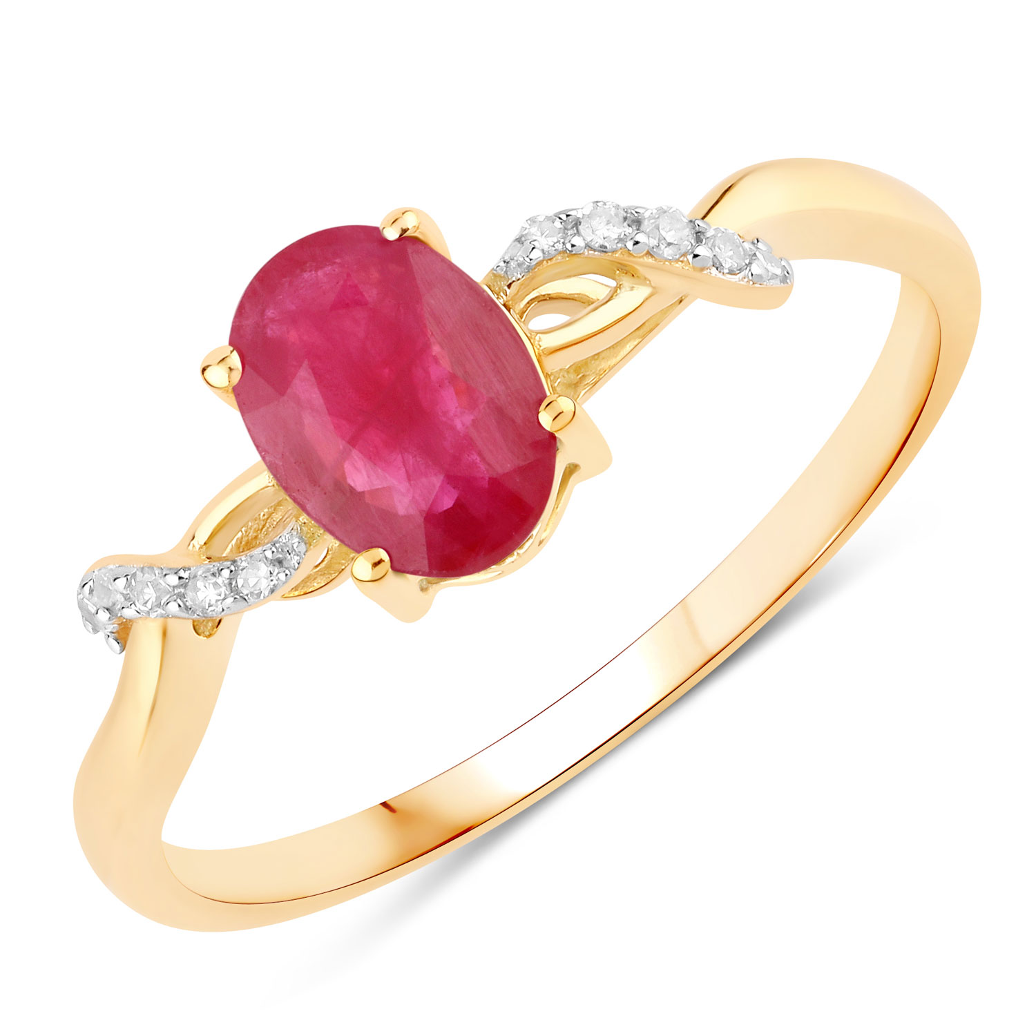 0.90 Carat Genuine Ruby and White Diamond 14K Yellow Gold Ring