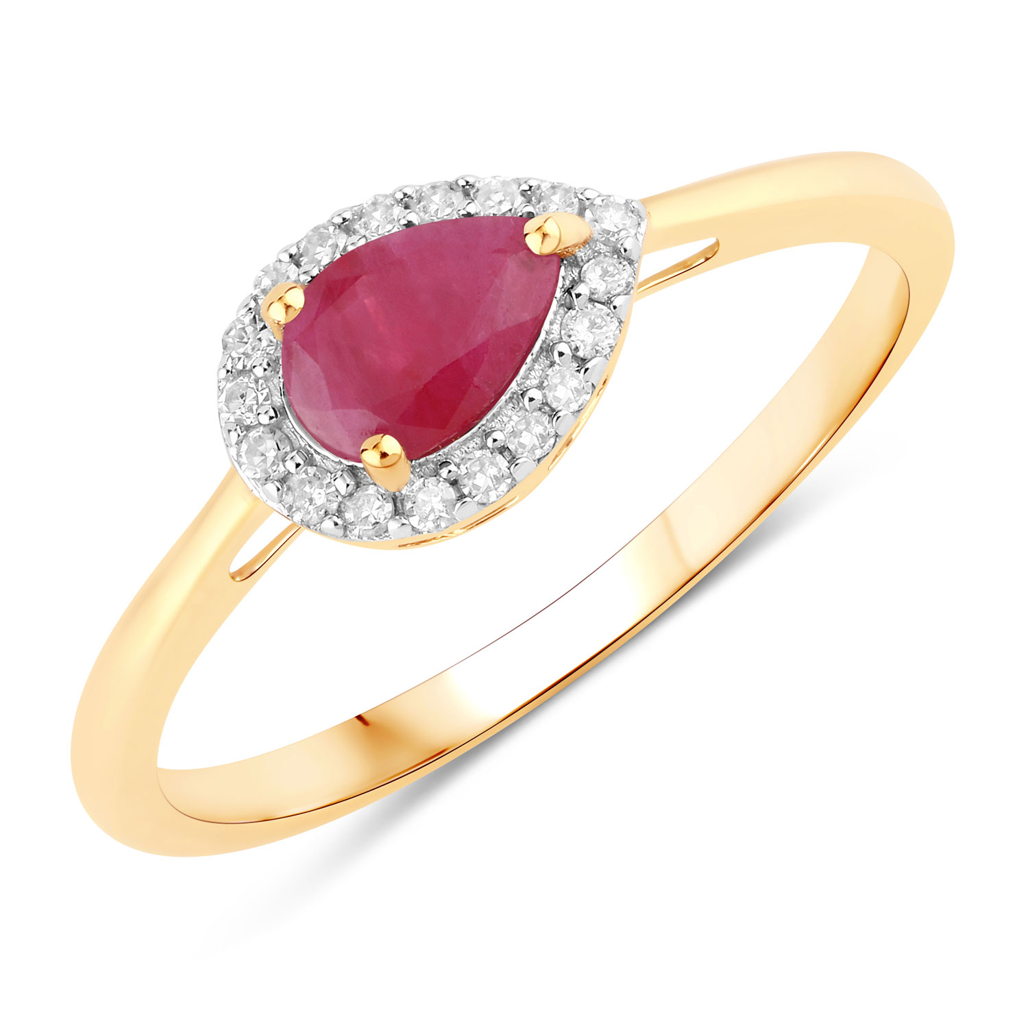 0.50 Carat Genuine Ruby and White Diamond 14K Yellow Gold Ring