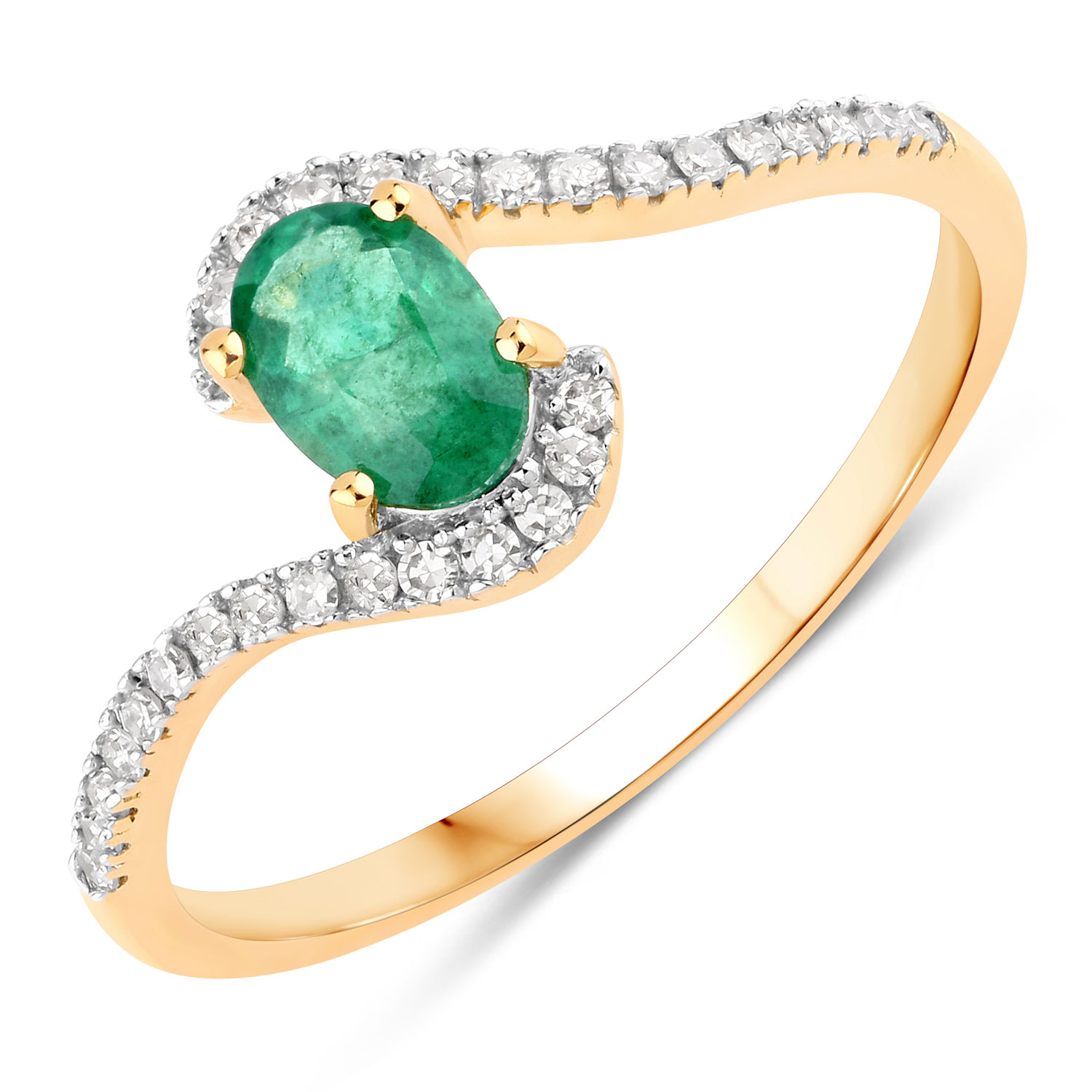 0.60 Carat Genuine Zambian Emerald and White Diamond 14K Yellow Gold Ring