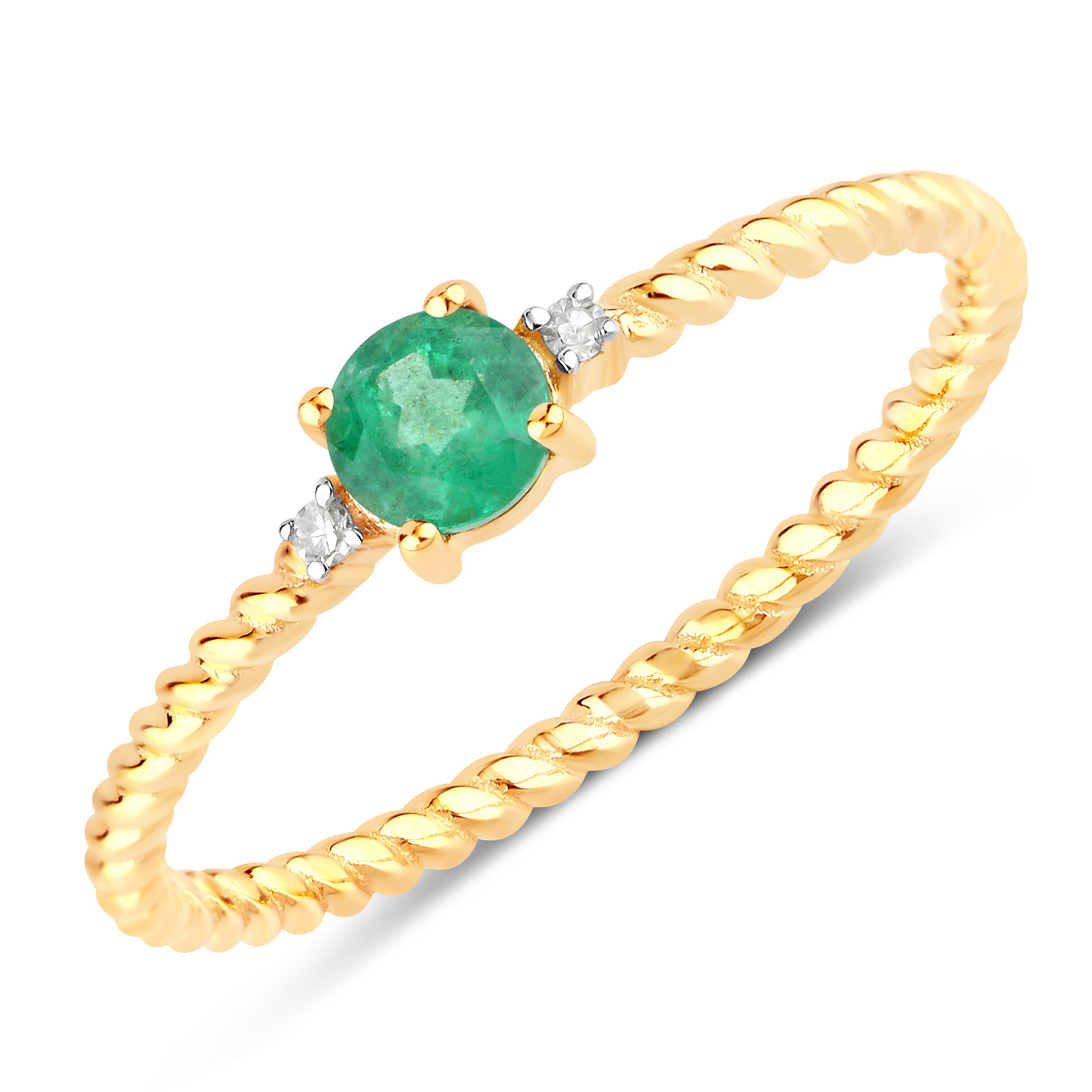 0.25 Carat Genuine Zambian Emerald and White Diamond 14K Yellow Gold Ring