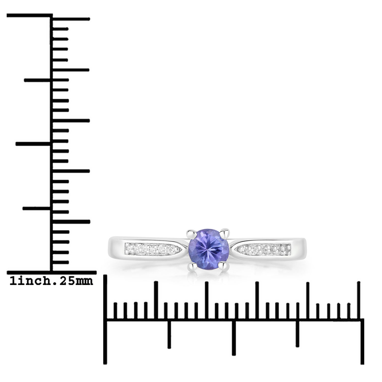 0.28 Carat Genuine Tanzanite and Created White Sapphire .925 Sterling Silver Ring