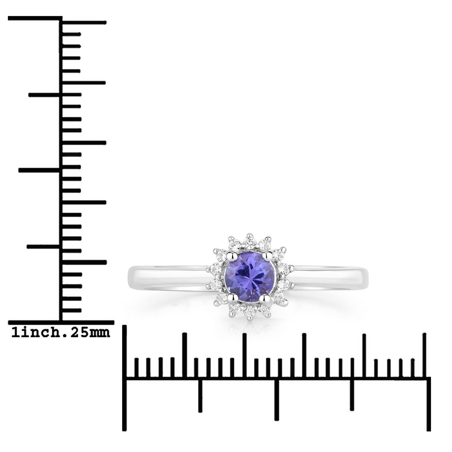 0.30 Carat Genuine Tanzanite and Created White Sapphire .925 Sterling Silver Ring