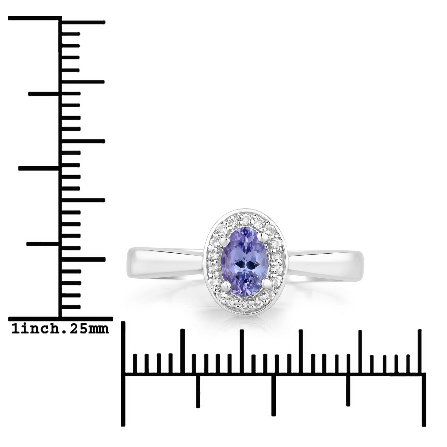 0.53 Carat Genuine Tanzanite and Created White Sapphire .925 Sterling Silver Ring