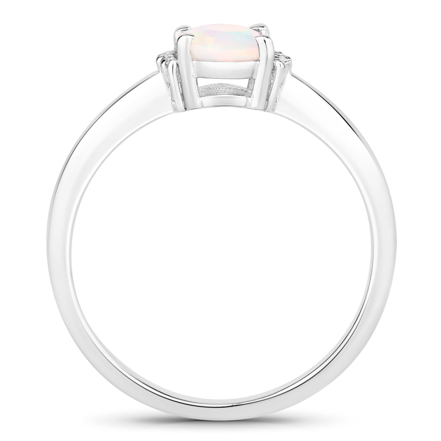 0.40 Carat Genuine Ethiopian Opal and Created White Sapphire .925 Sterling Silver Ring