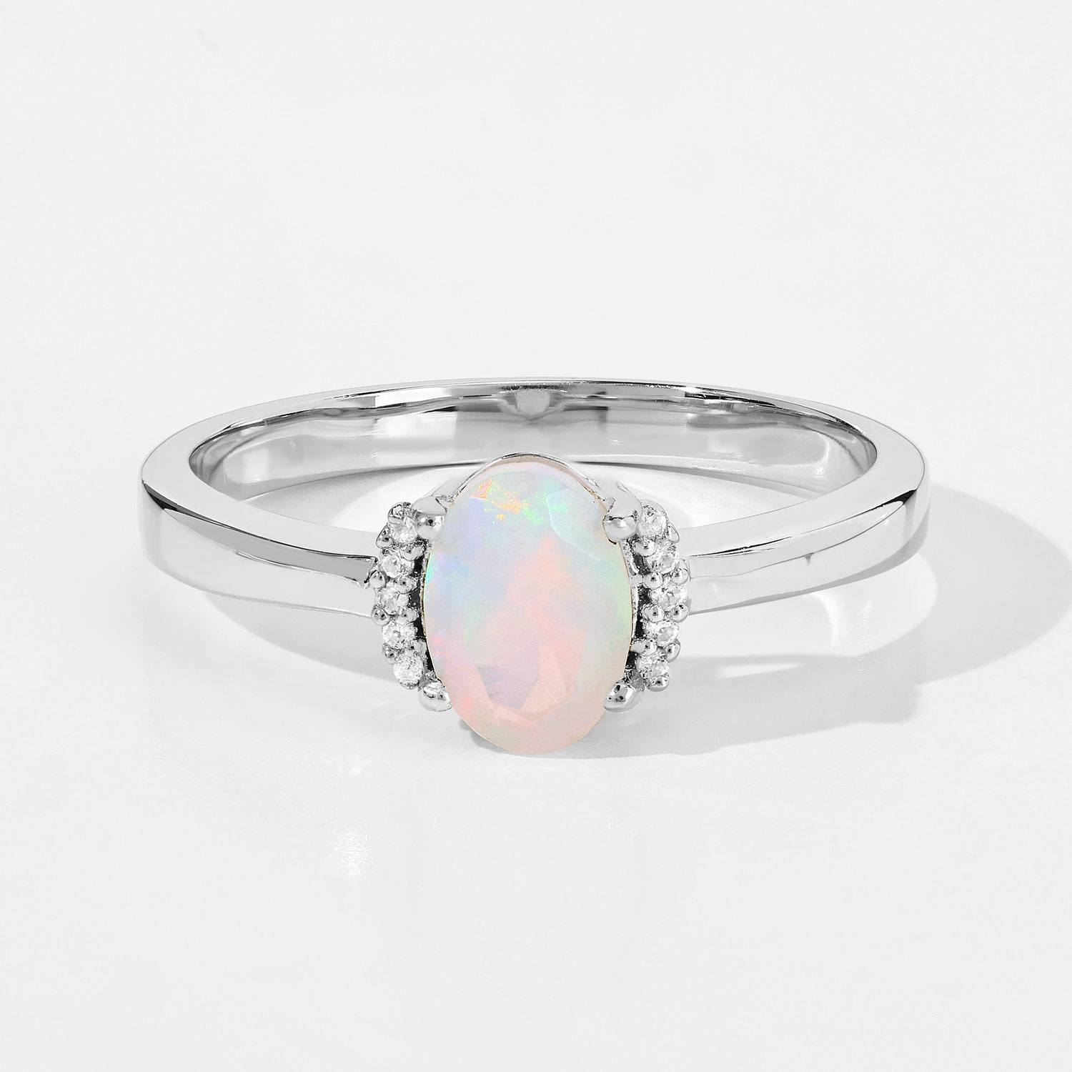 0.40 Carat Genuine Ethiopian Opal and Created White Sapphire .925 Sterling Silver Ring