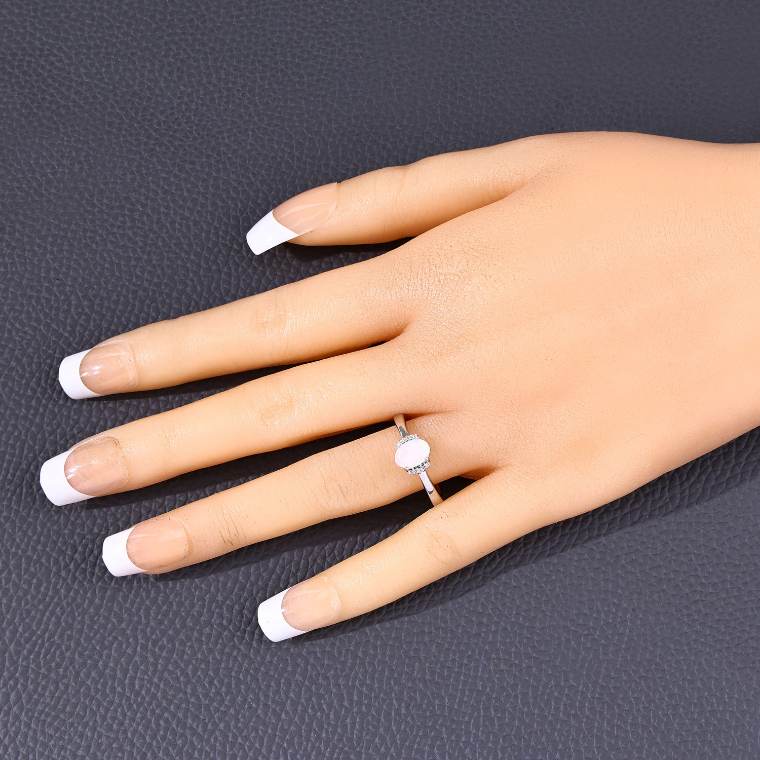 0.40 Carat Genuine Ethiopian Opal and Created White Sapphire .925 Sterling Silver Ring