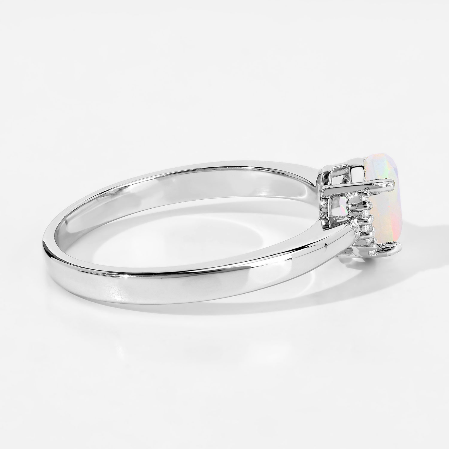 0.40 Carat Genuine Ethiopian Opal and Created White Sapphire .925 Sterling Silver Ring
