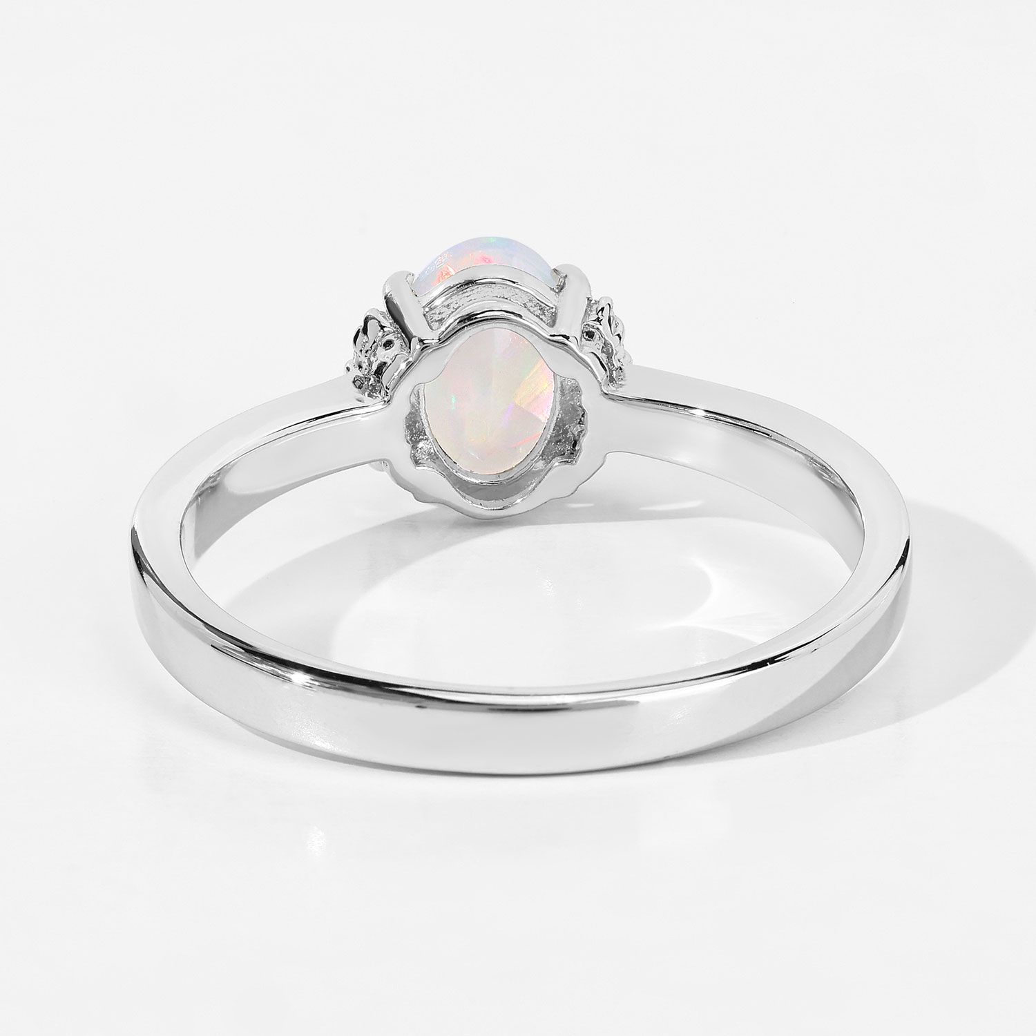 0.40 Carat Genuine Ethiopian Opal and Created White Sapphire .925 Sterling Silver Ring