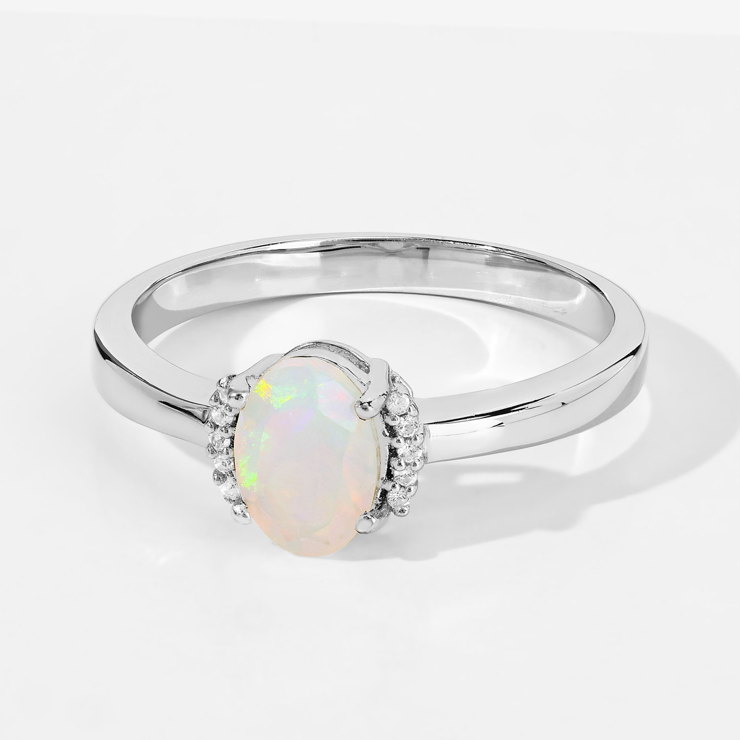 0.40 Carat Genuine Ethiopian Opal and Created White Sapphire .925 Sterling Silver Ring