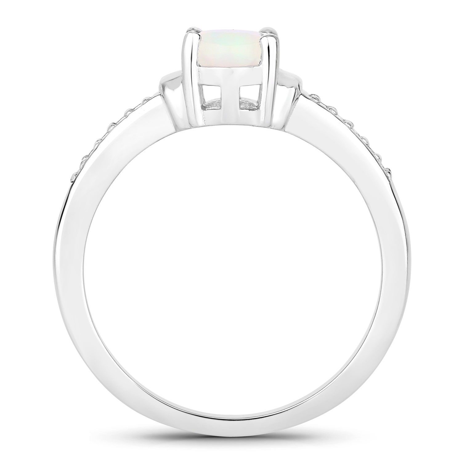 0.42 Carat Genuine Ethiopian Opal and Created White Sapphire .925 Sterling Silver Ring