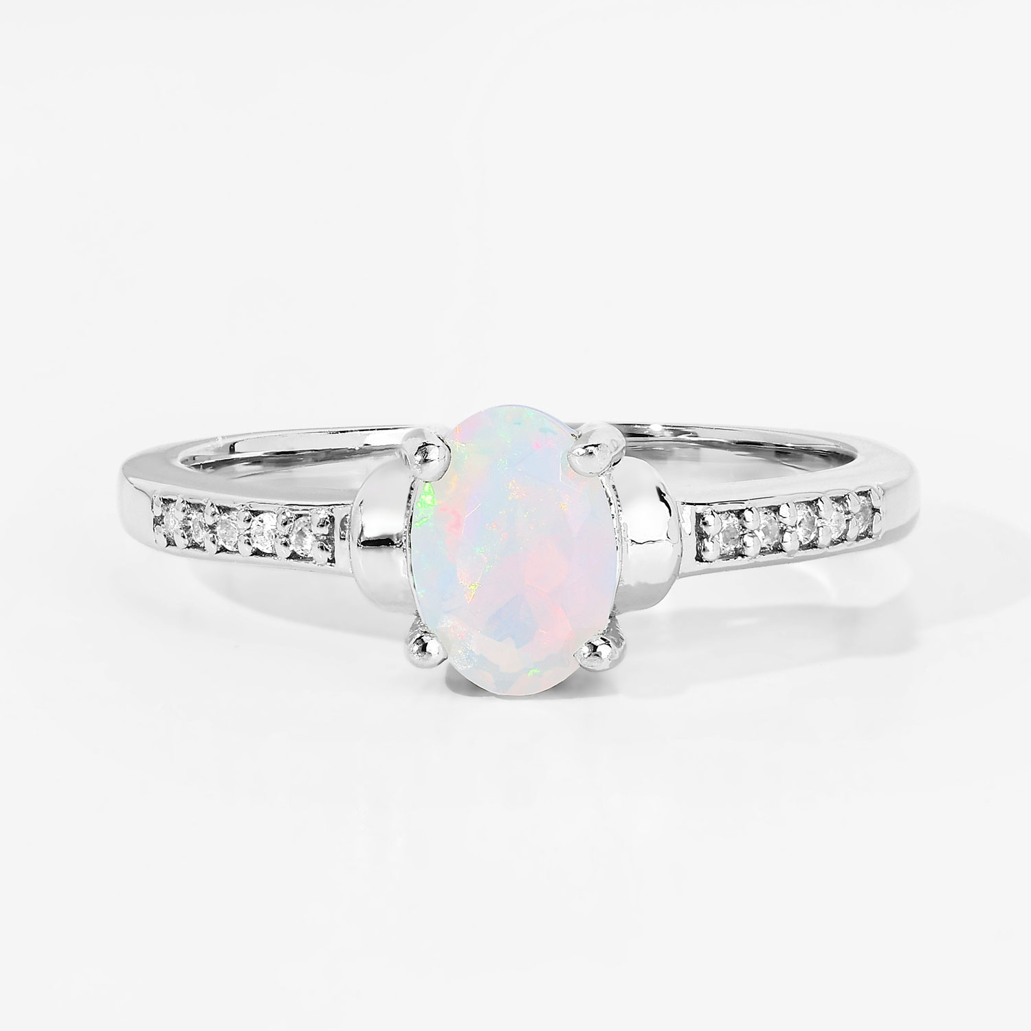 0.42 Carat Genuine Ethiopian Opal and Created White Sapphire .925 Sterling Silver Ring