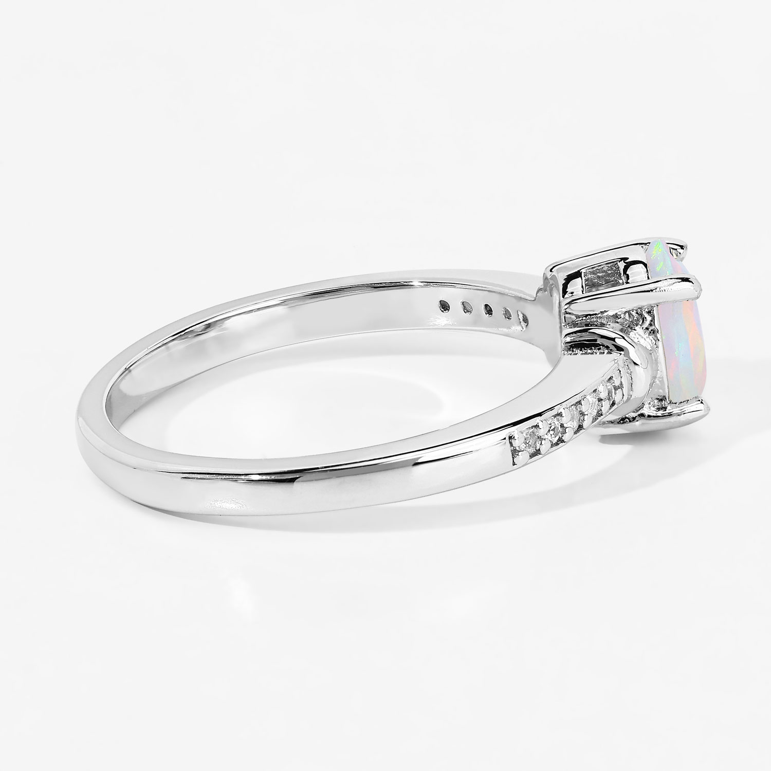 0.42 Carat Genuine Ethiopian Opal and Created White Sapphire .925 Sterling Silver Ring