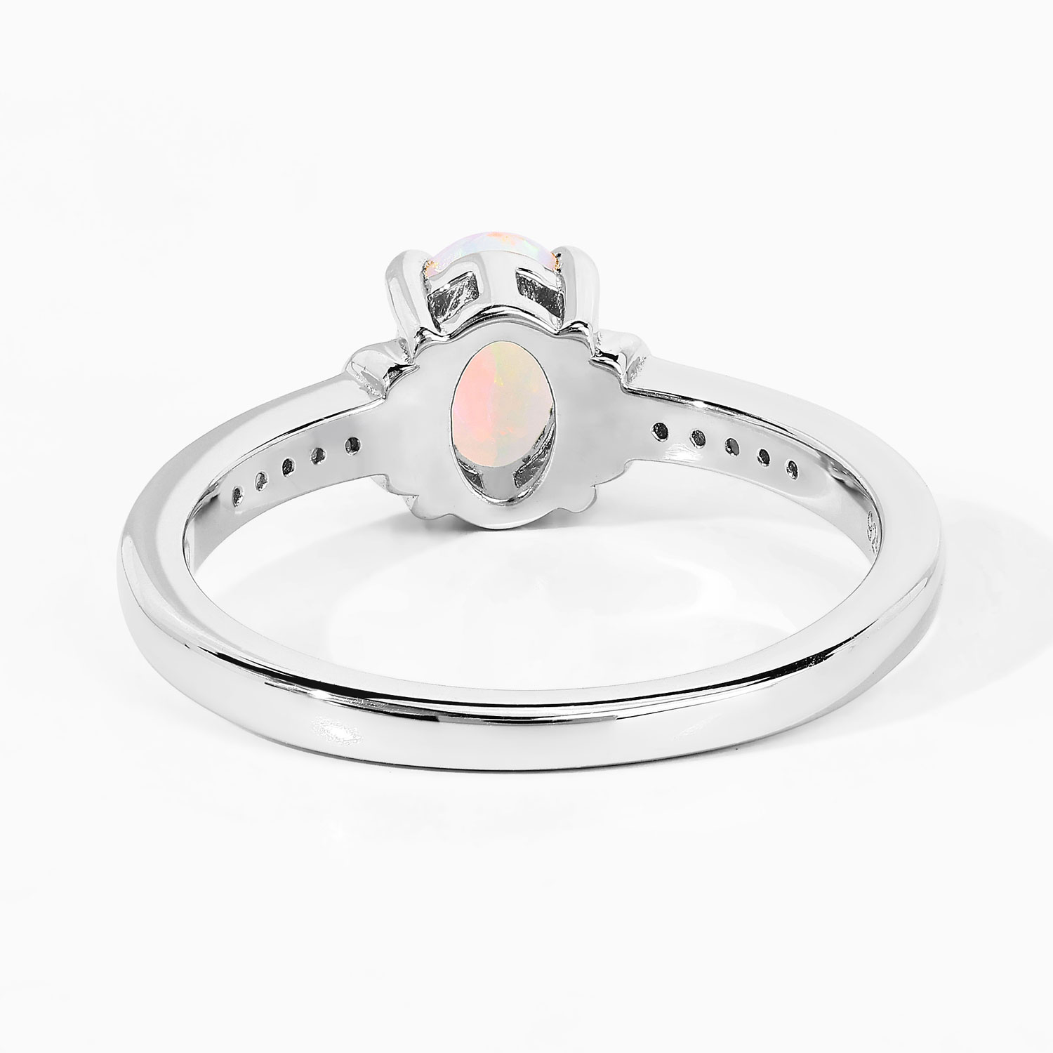 0.42 Carat Genuine Ethiopian Opal and Created White Sapphire .925 Sterling Silver Ring