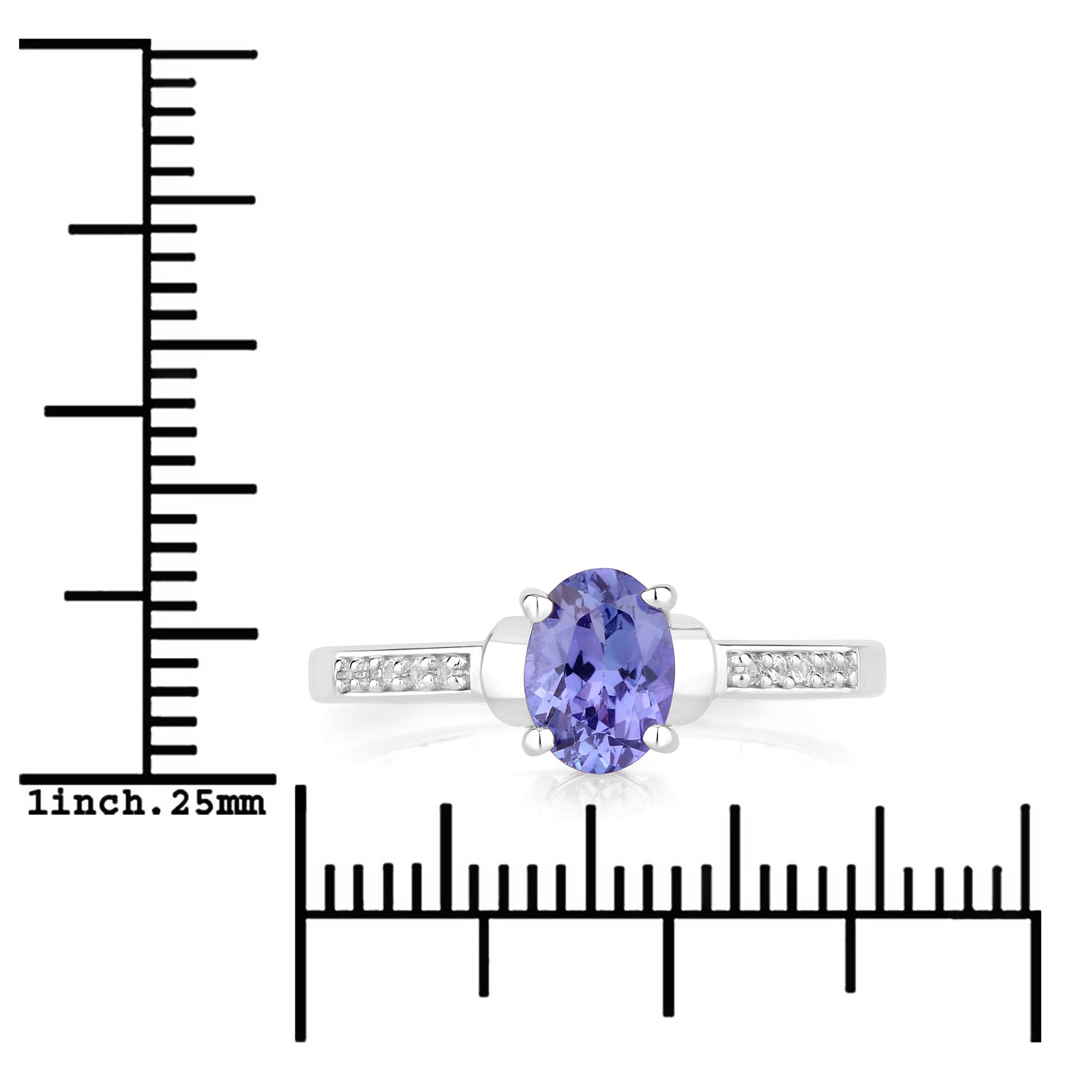 0.80 Carat Genuine Tanzanite and Created White Sapphire .925 Sterling Silver Ring
