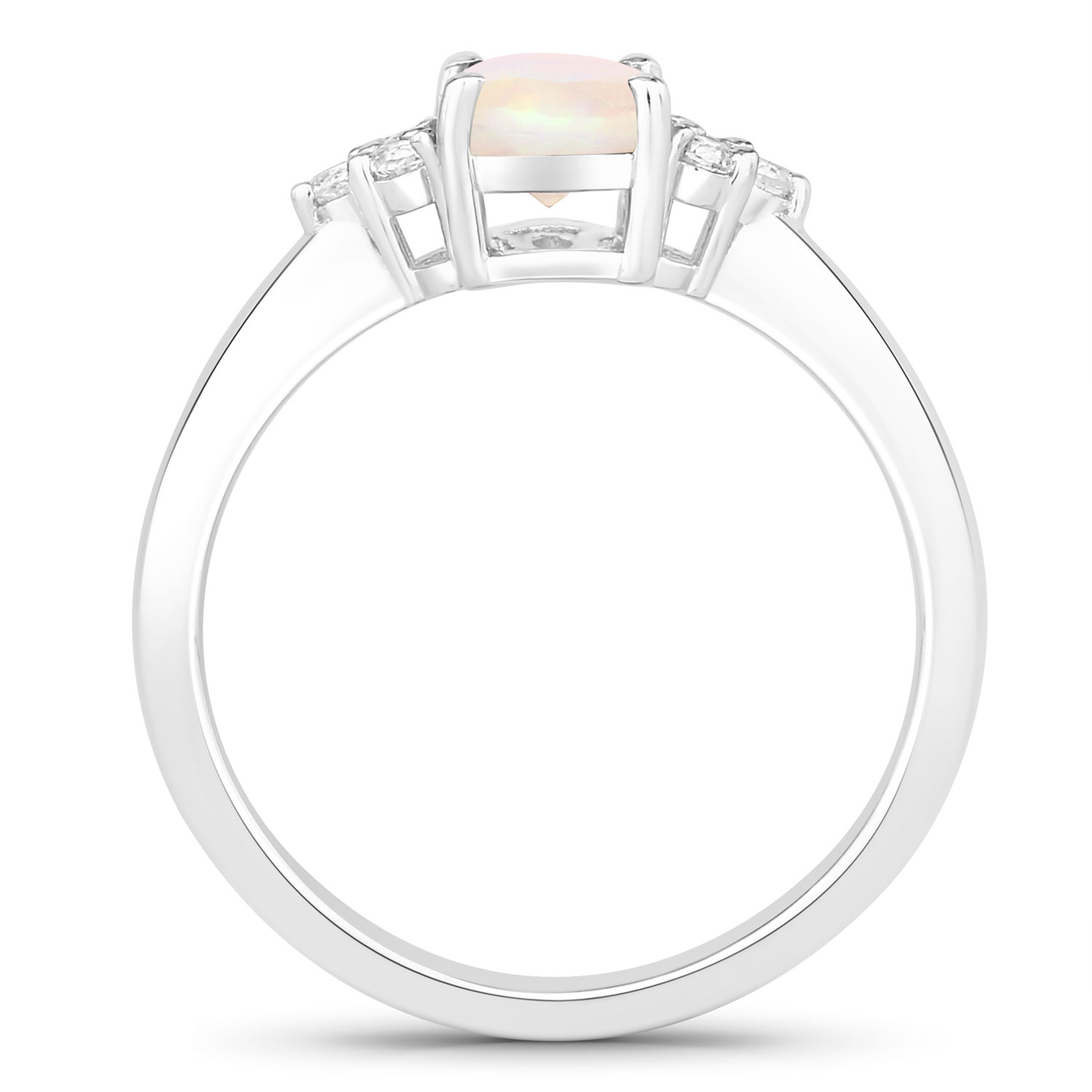 0.55 Carat Genuine Ethiopian Opal and Created White Sapphire .925 Sterling Silver Ring