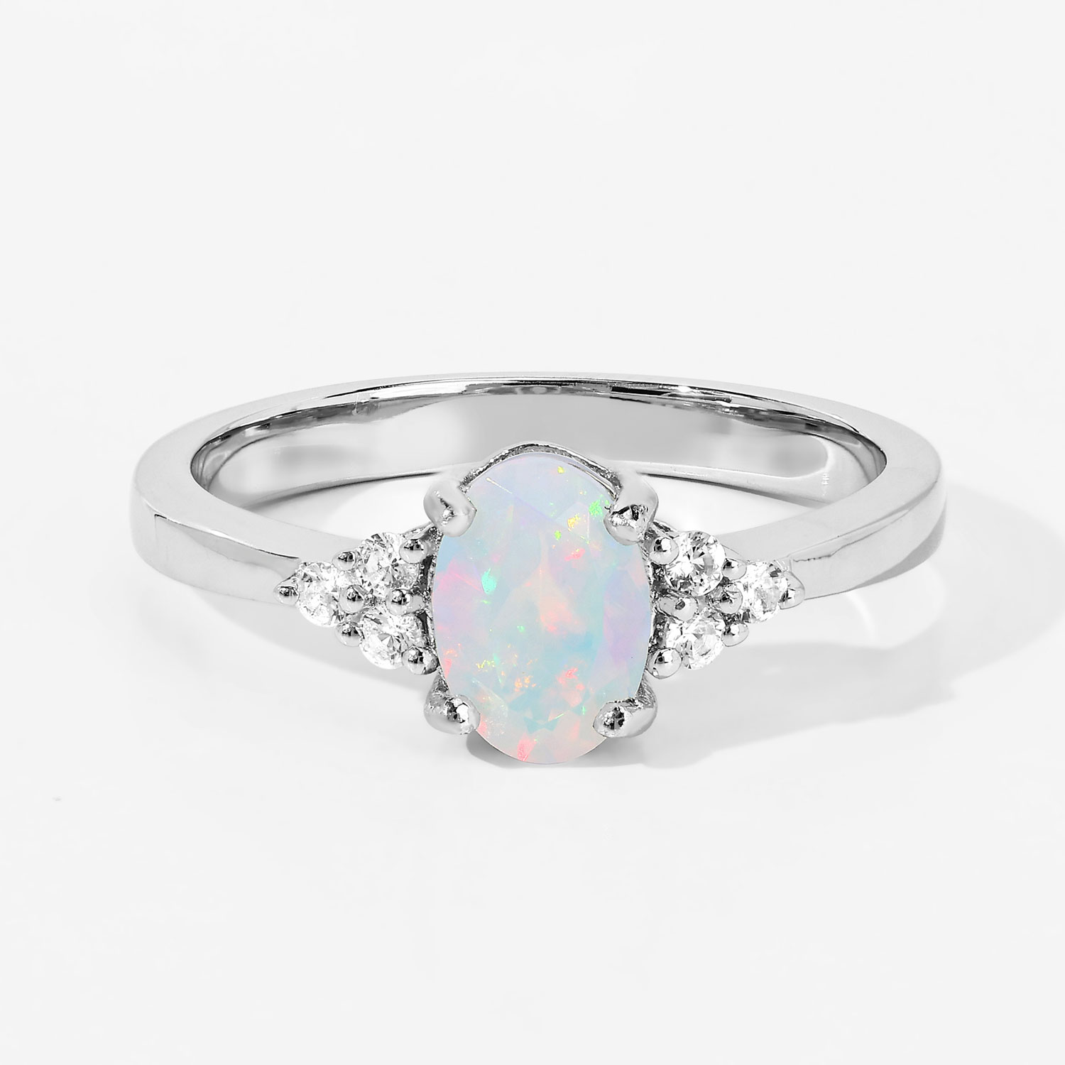 0.55 Carat Genuine Ethiopian Opal and Created White Sapphire .925 Sterling Silver Ring