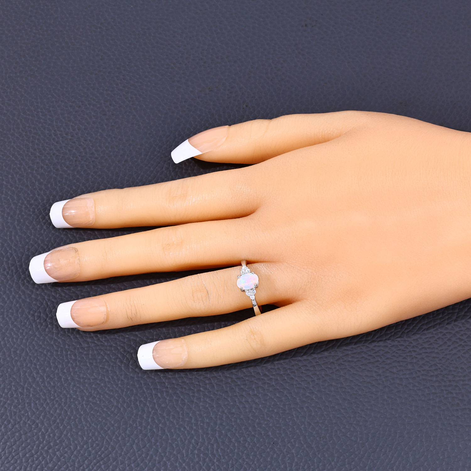 0.55 Carat Genuine Ethiopian Opal and Created White Sapphire .925 Sterling Silver Ring