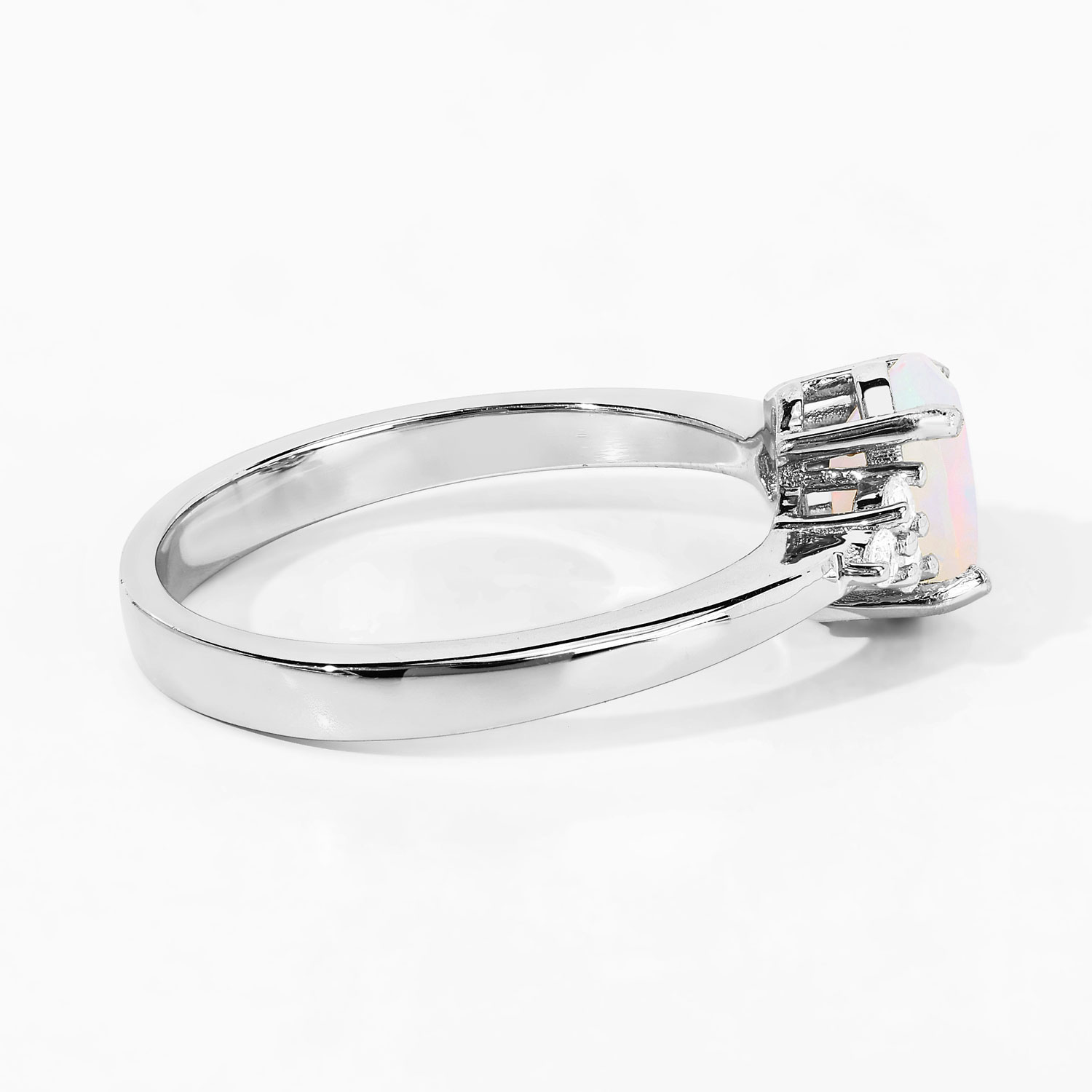 0.55 Carat Genuine Ethiopian Opal and Created White Sapphire .925 Sterling Silver Ring