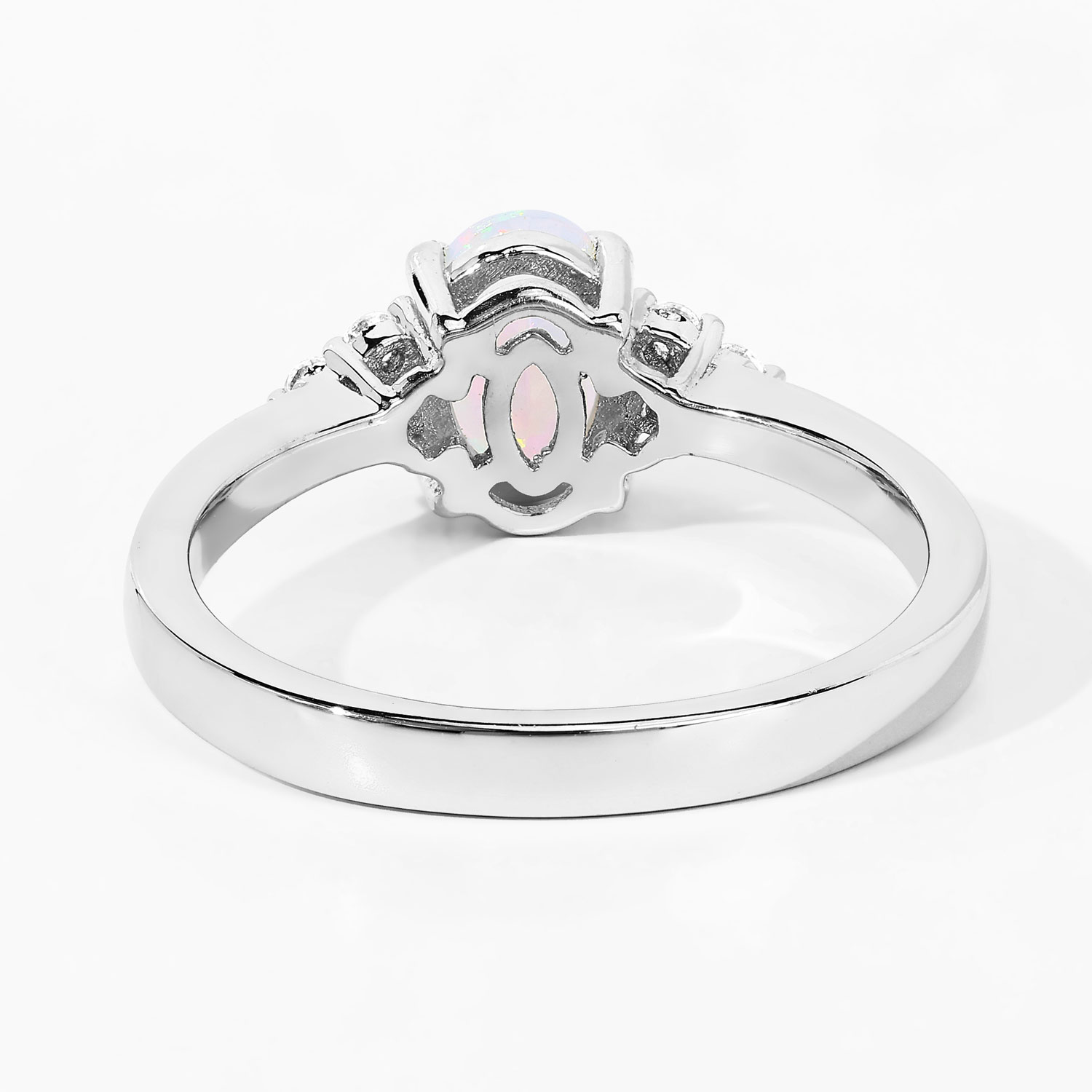 0.55 Carat Genuine Ethiopian Opal and Created White Sapphire .925 Sterling Silver Ring