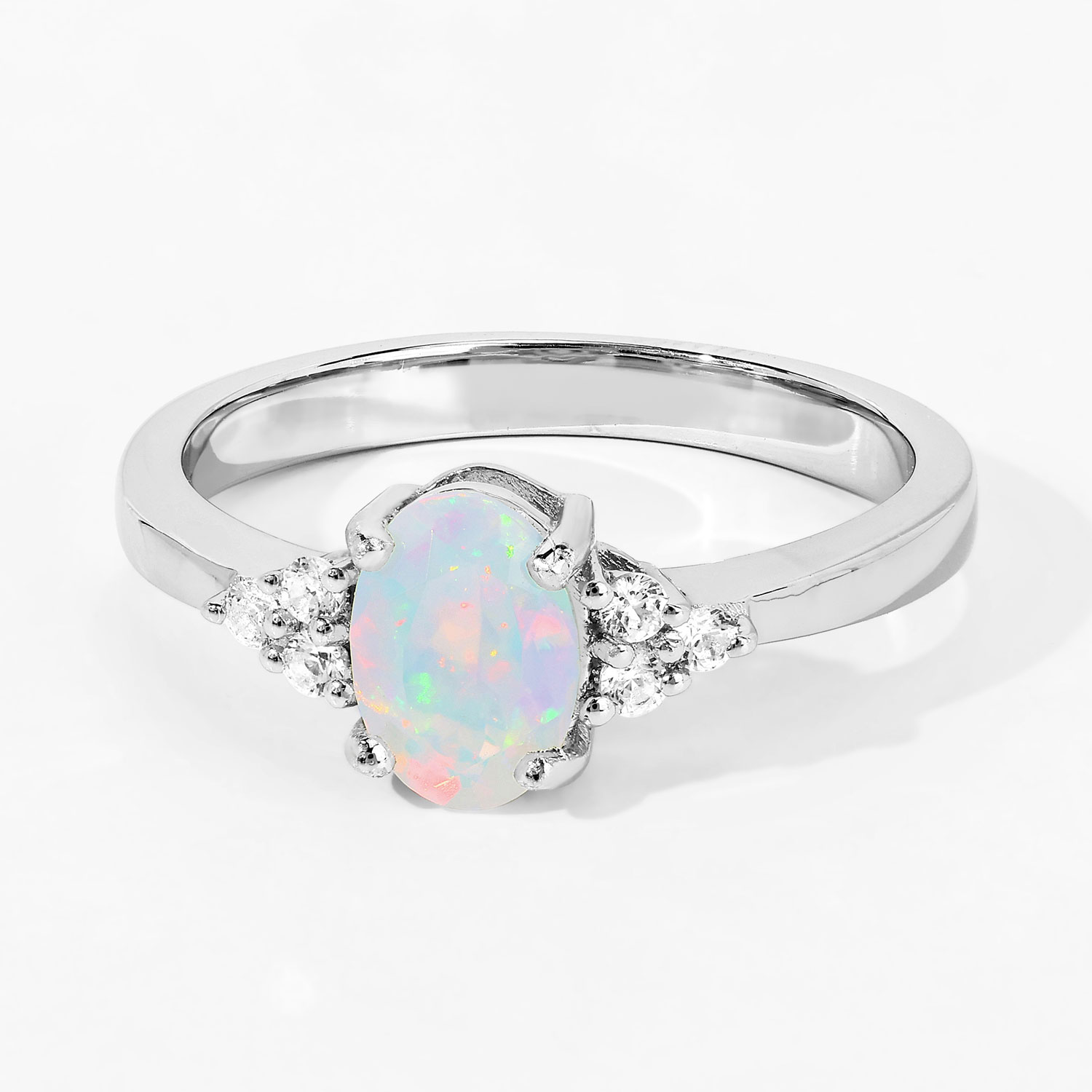 0.55 Carat Genuine Ethiopian Opal and Created White Sapphire .925 Sterling Silver Ring