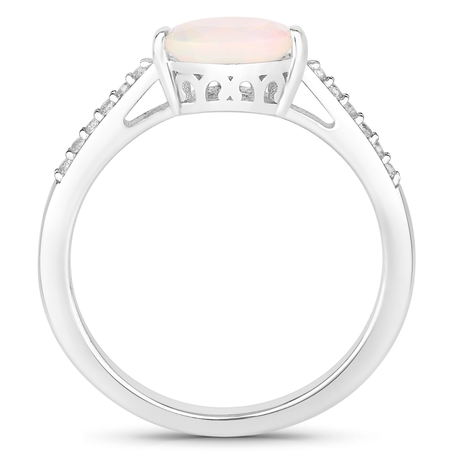 0.49 Carat Genuine Ethiopian Opal and Created White Sapphire .925 Sterling Silver Ring