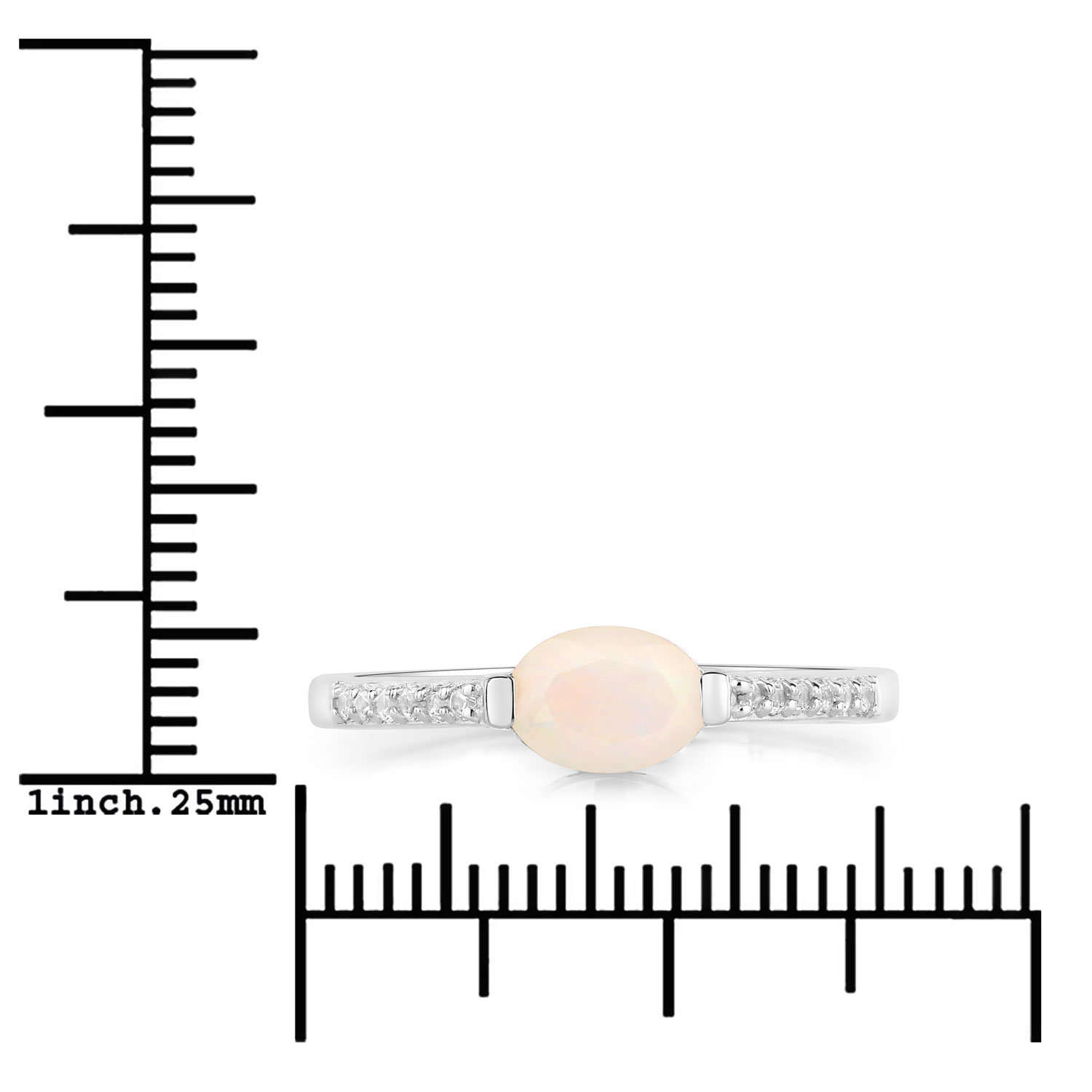 0.49 Carat Genuine Ethiopian Opal and Created White Sapphire .925 Sterling Silver Ring