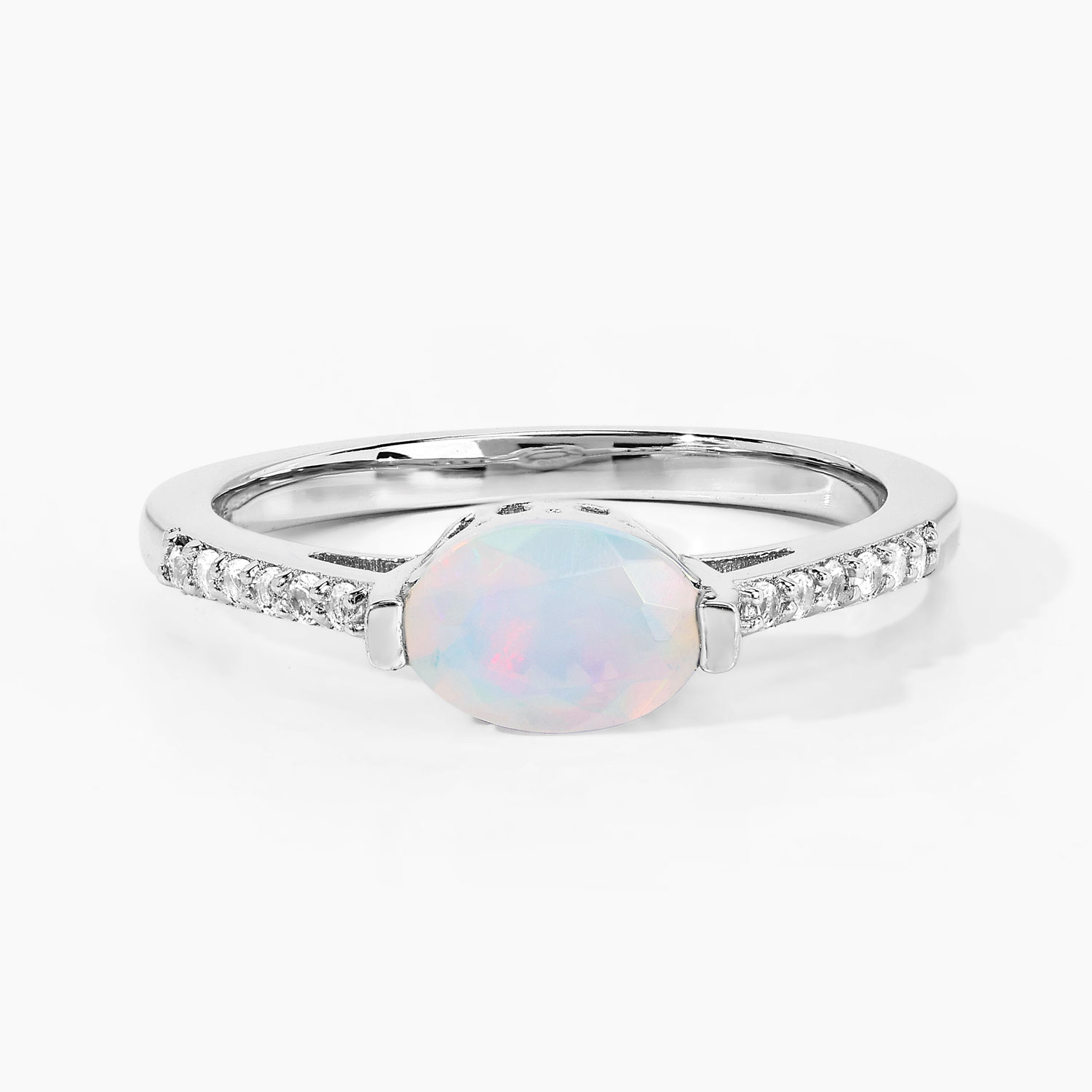 0.49 Carat Genuine Ethiopian Opal and Created White Sapphire .925 Sterling Silver Ring