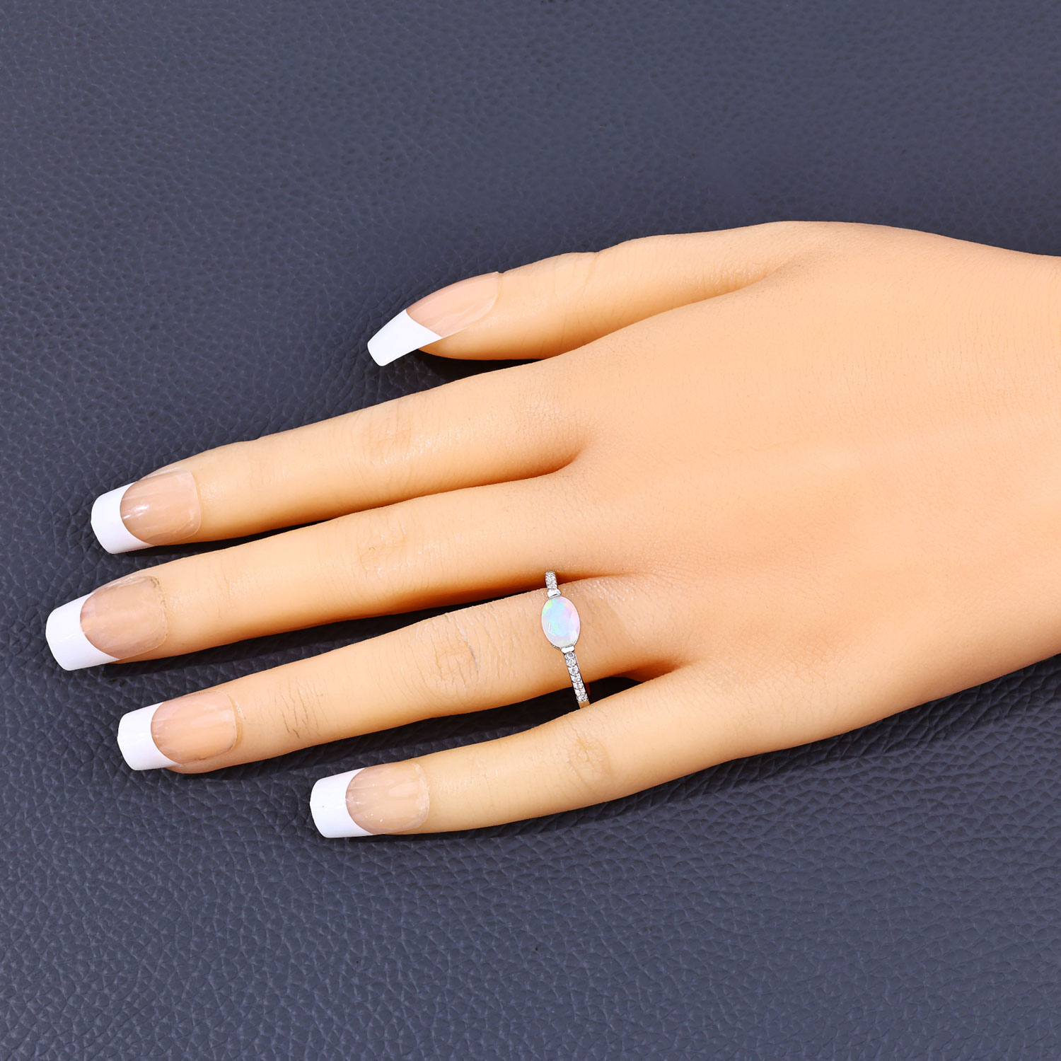 0.49 Carat Genuine Ethiopian Opal and Created White Sapphire .925 Sterling Silver Ring